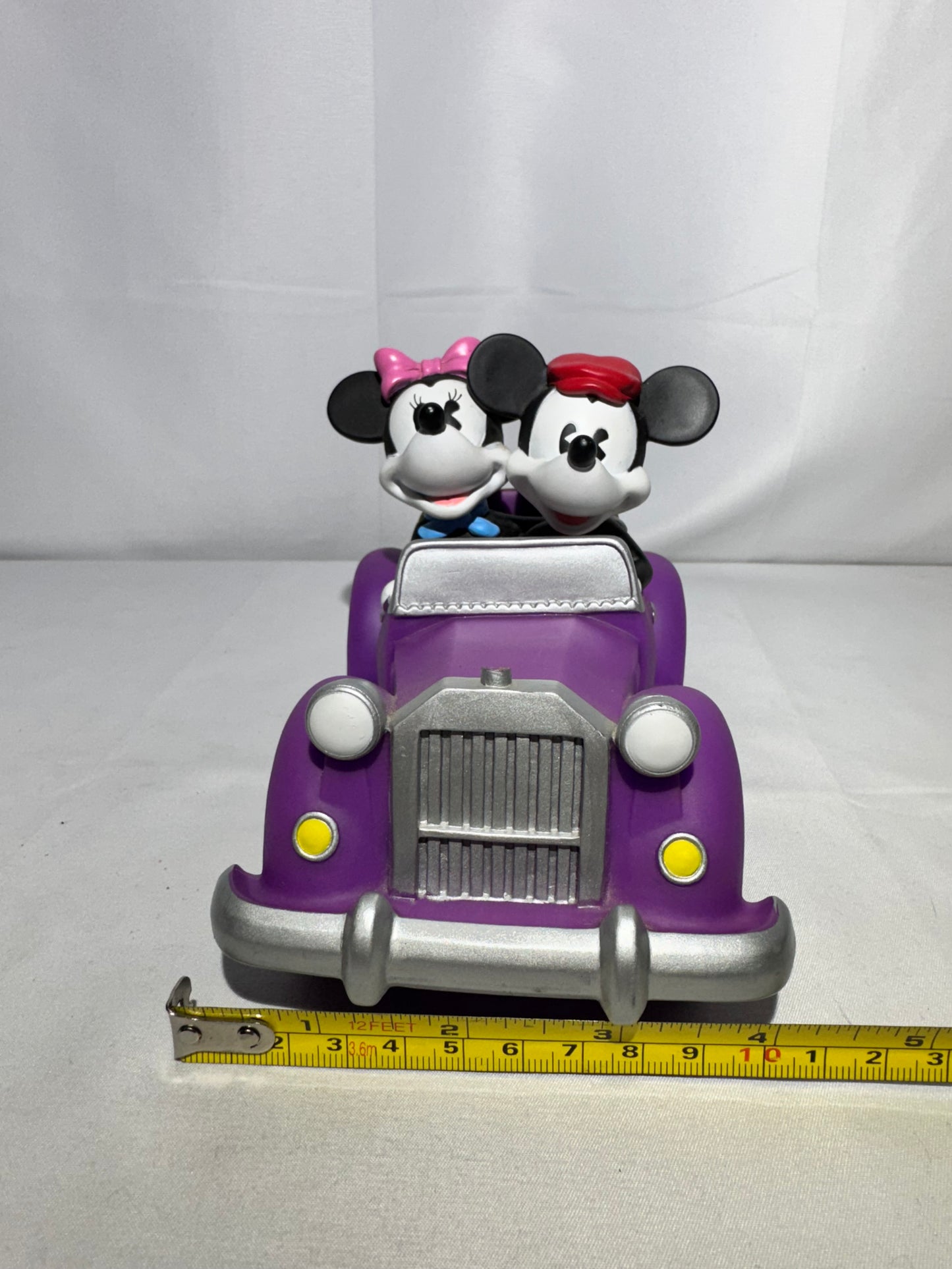 Vintage Mickey & Minnie Mouse Convertible Coin Bank – Classic Purple Car, Original Stopper