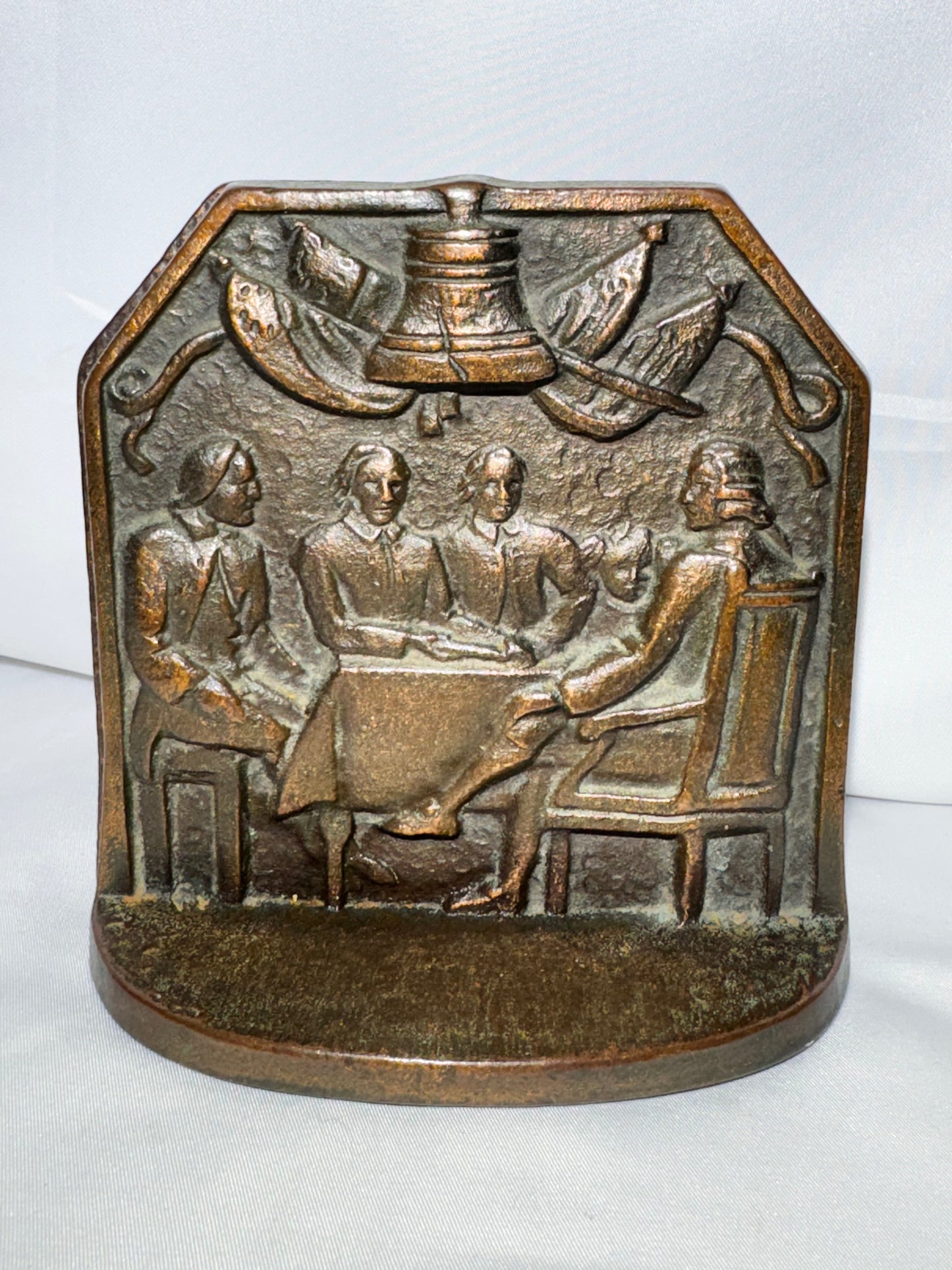 Antique “Let Freedom Ring” Cast Iron Bookends – c. 1925 American Historical Design