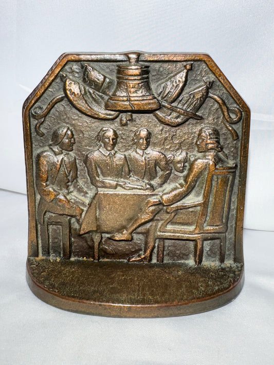 Antique “Let Freedom Ring” Cast Iron Bookends – c. 1925 American Historical Design