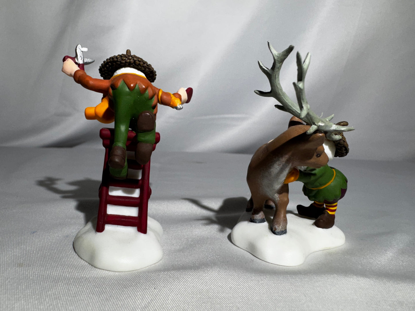Department 56 North Pole Woods “Scissors Wizards” Elf Grooming Reindeer Set #56.56923 Retired w/ Box