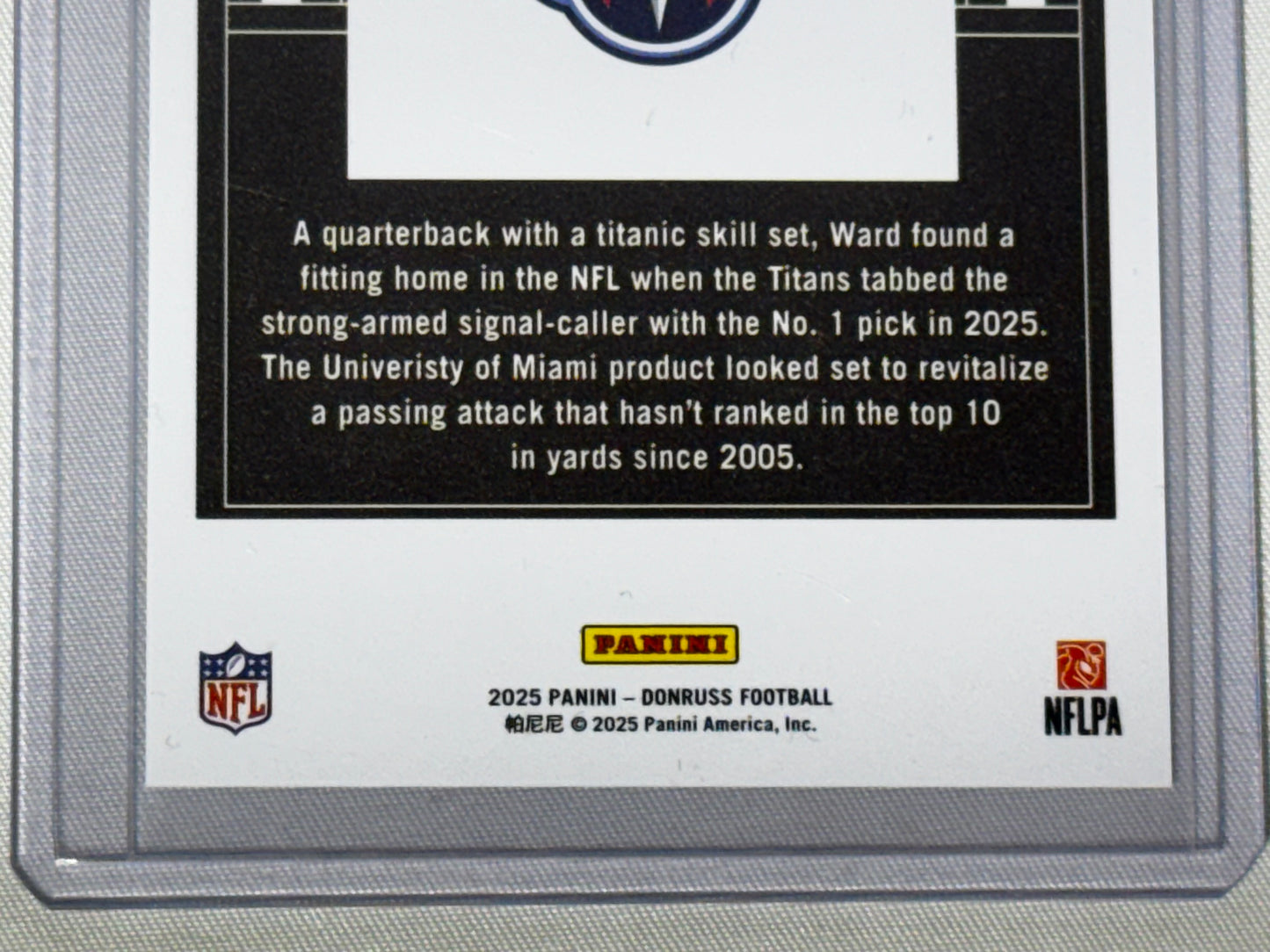 2025 Panini Donruss Cam Ward Downtown Rookie Card (SP) Tennessee Titans