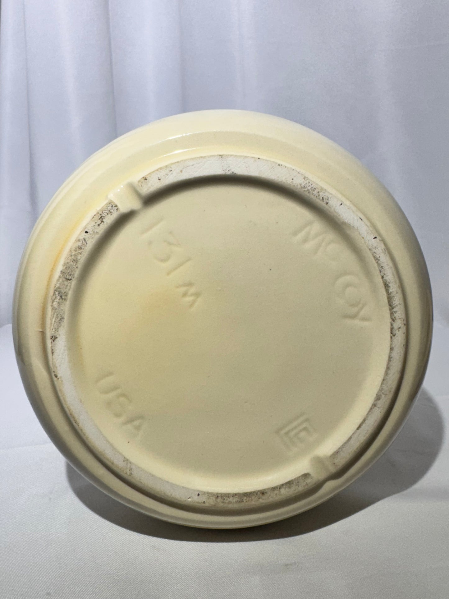 Vintage McCoy Pottery Canister / Cookie Jar – Cream with Pink & Blue Stripes – USA