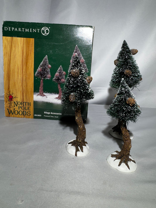 Department 56 North Pole Woods Pinewood Trees Set of 3 Flocked Christmas Village Accessory 56.56925 Retired
