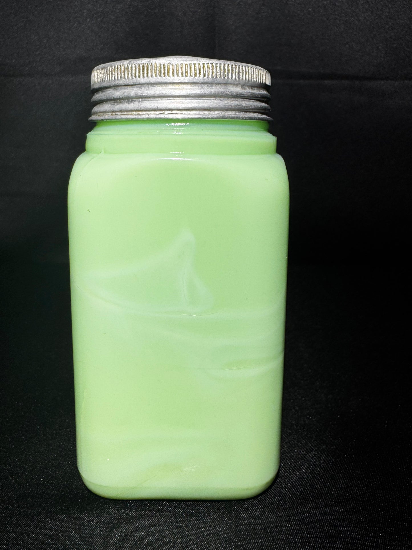 Vintage Jadeite Uranium Glass Range Salt Shaker Large Box Pattern UV Glow 5”