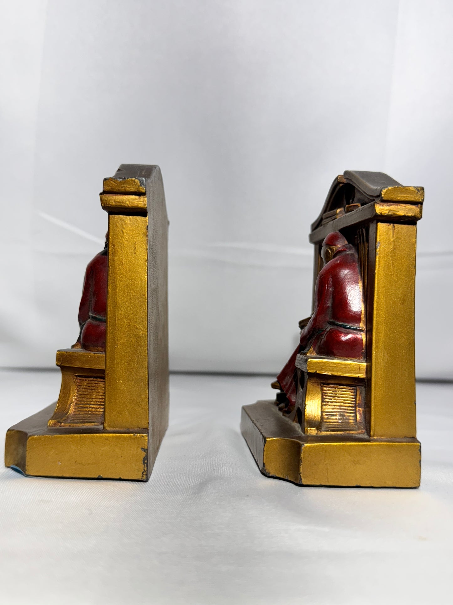 Vintage 1920s Monk Library Metal Bookends – L.V. Aronson / Ronson Style – Armor Bronze Era