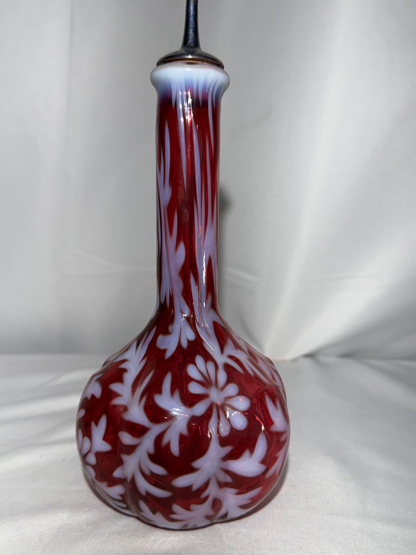 Vintage Fenton Cranberry Opalescent Daisy & Fern Barber Bottle