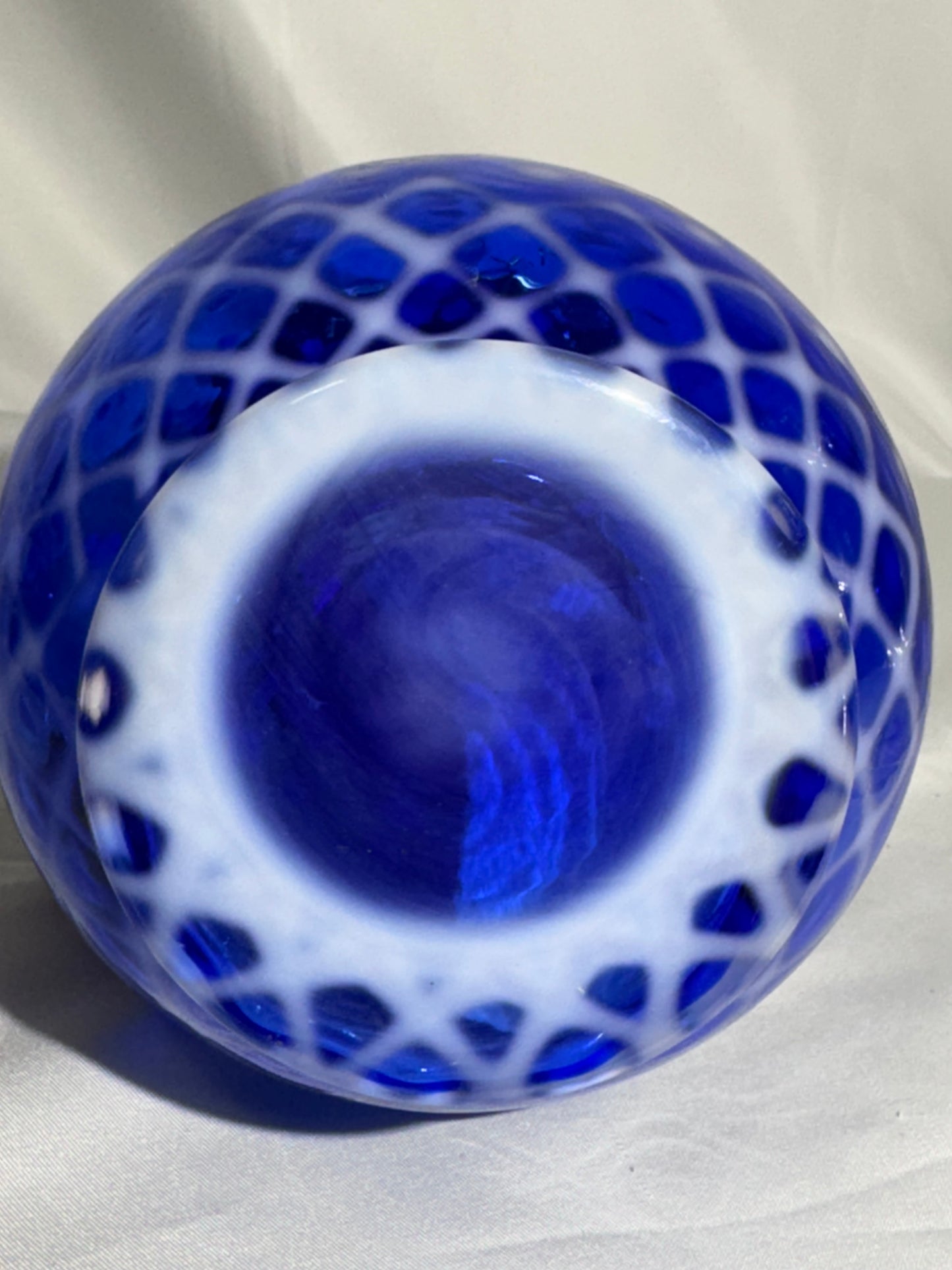 Vintage Cobalt Blue Opalescent Glass Finger Oil Lamp – Snowflake Pattern – 14”