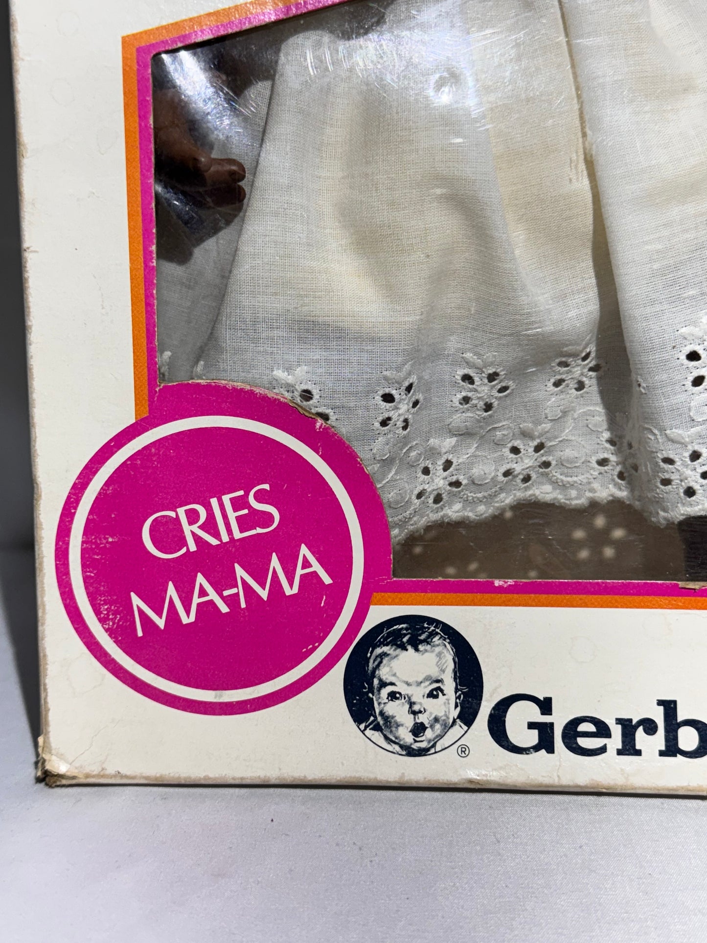 Vintage 1979 African American Gerber Baby Doll with Accessories – Original Box – Cries “Ma-Ma” – 17” Complete Set