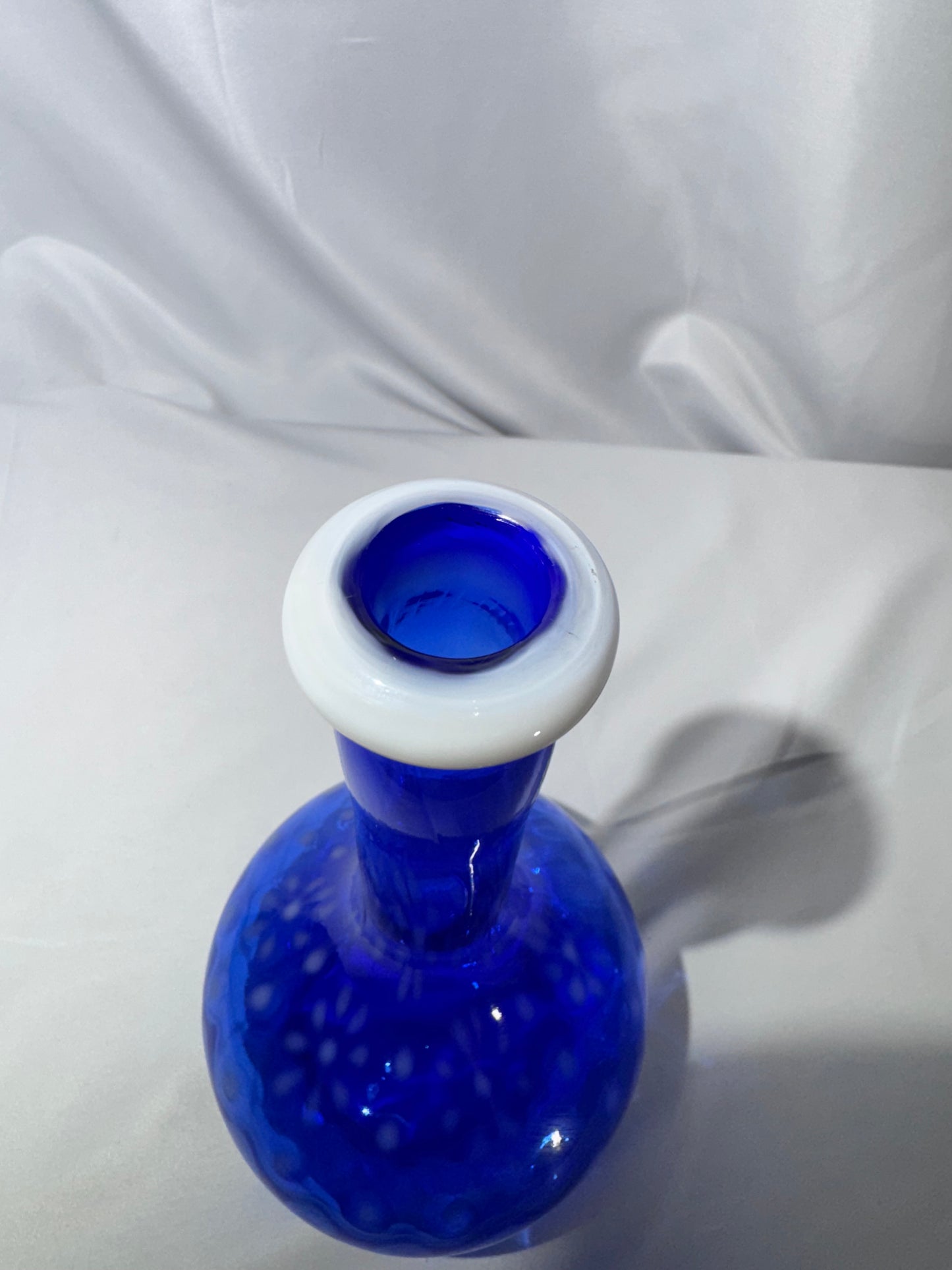 Rare Vintage Cobalt Blue Opalescent Snowflake Glass Barber Bottle