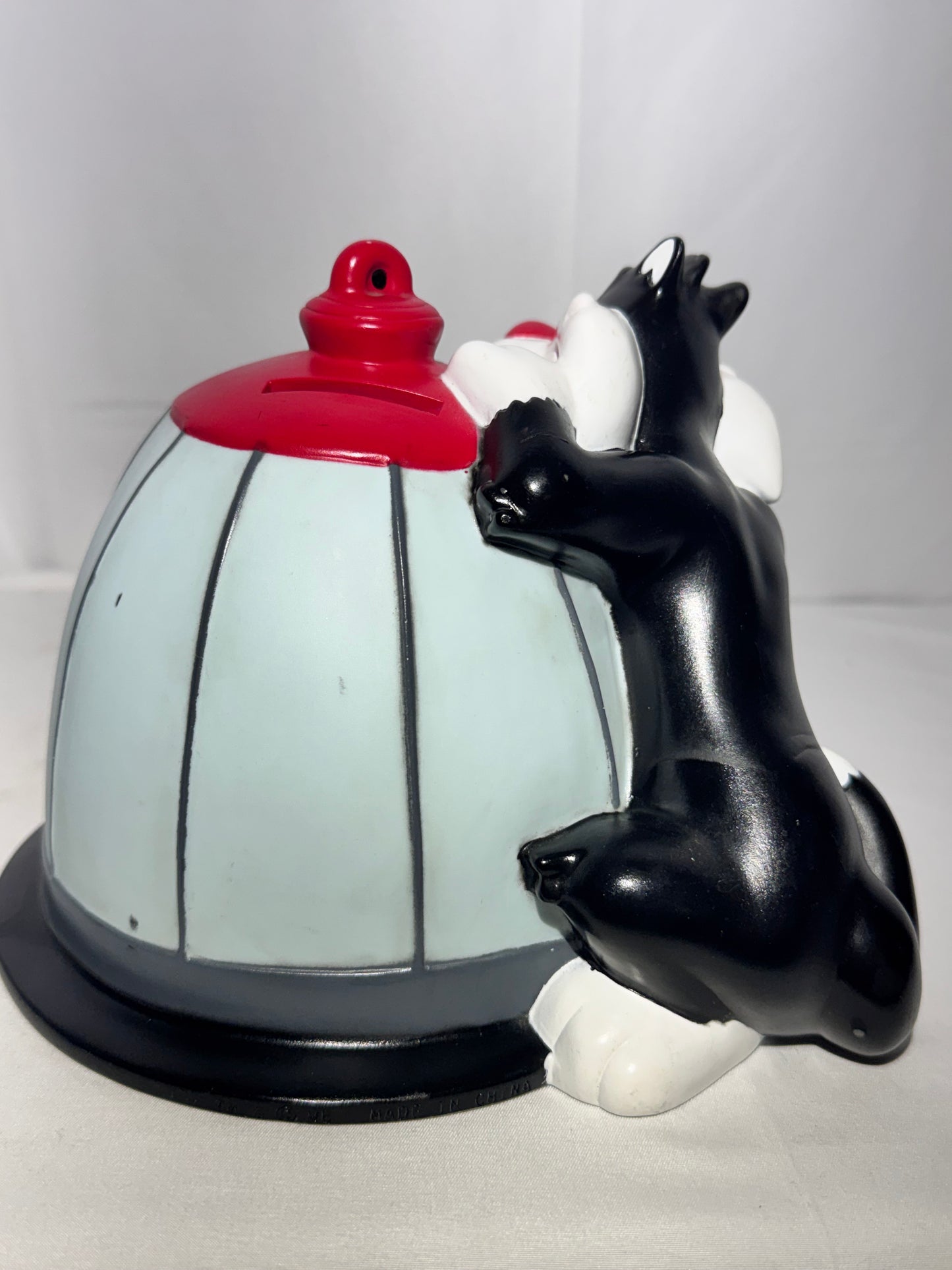 Vintage Looney Tunes Sylvester & Tweety Bird Cage Coin Bank – With Stopper