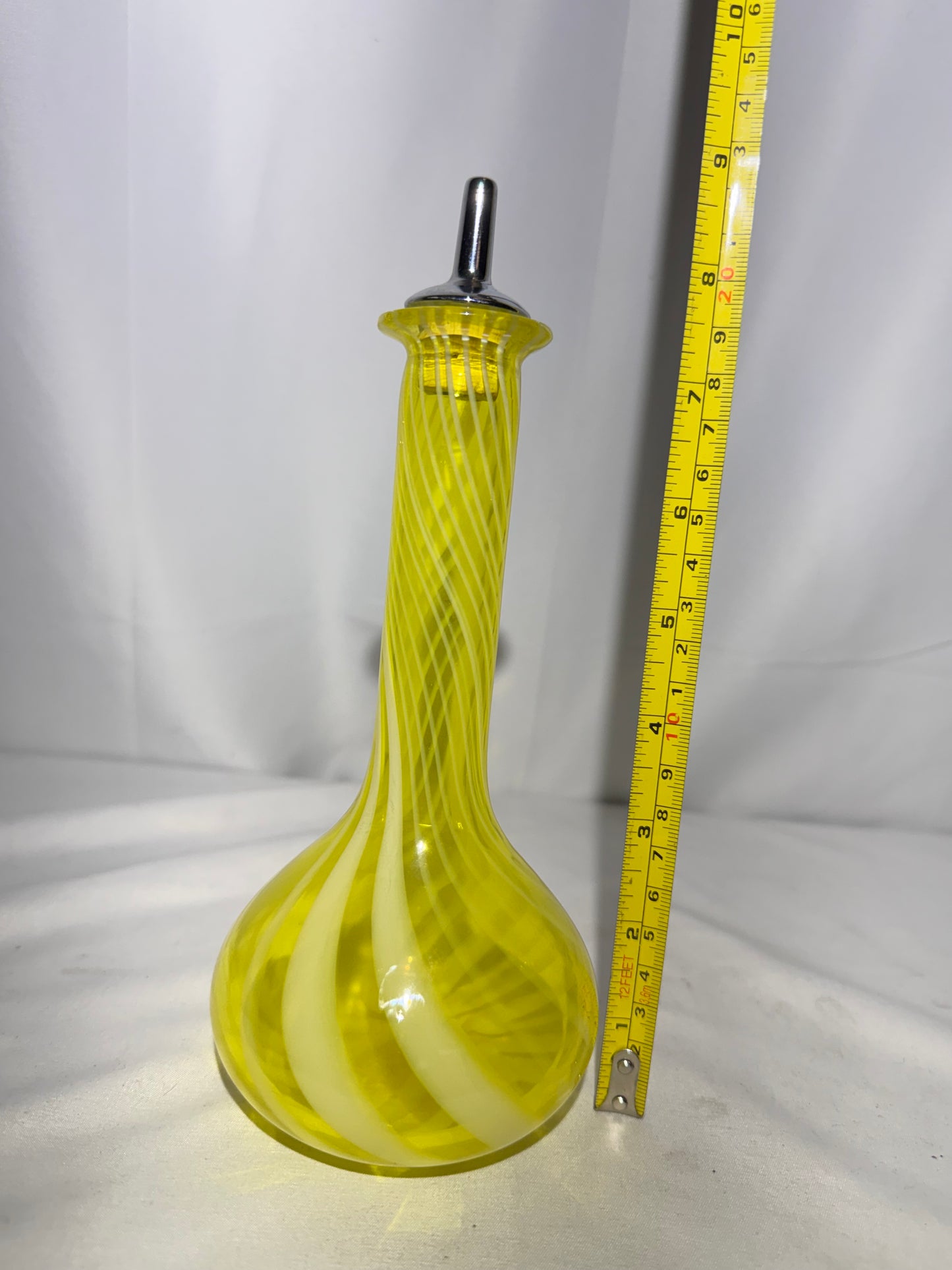 Collectible Victorian Yellow Opalescent Swirl Barber Bottle w/ Metal Stopper