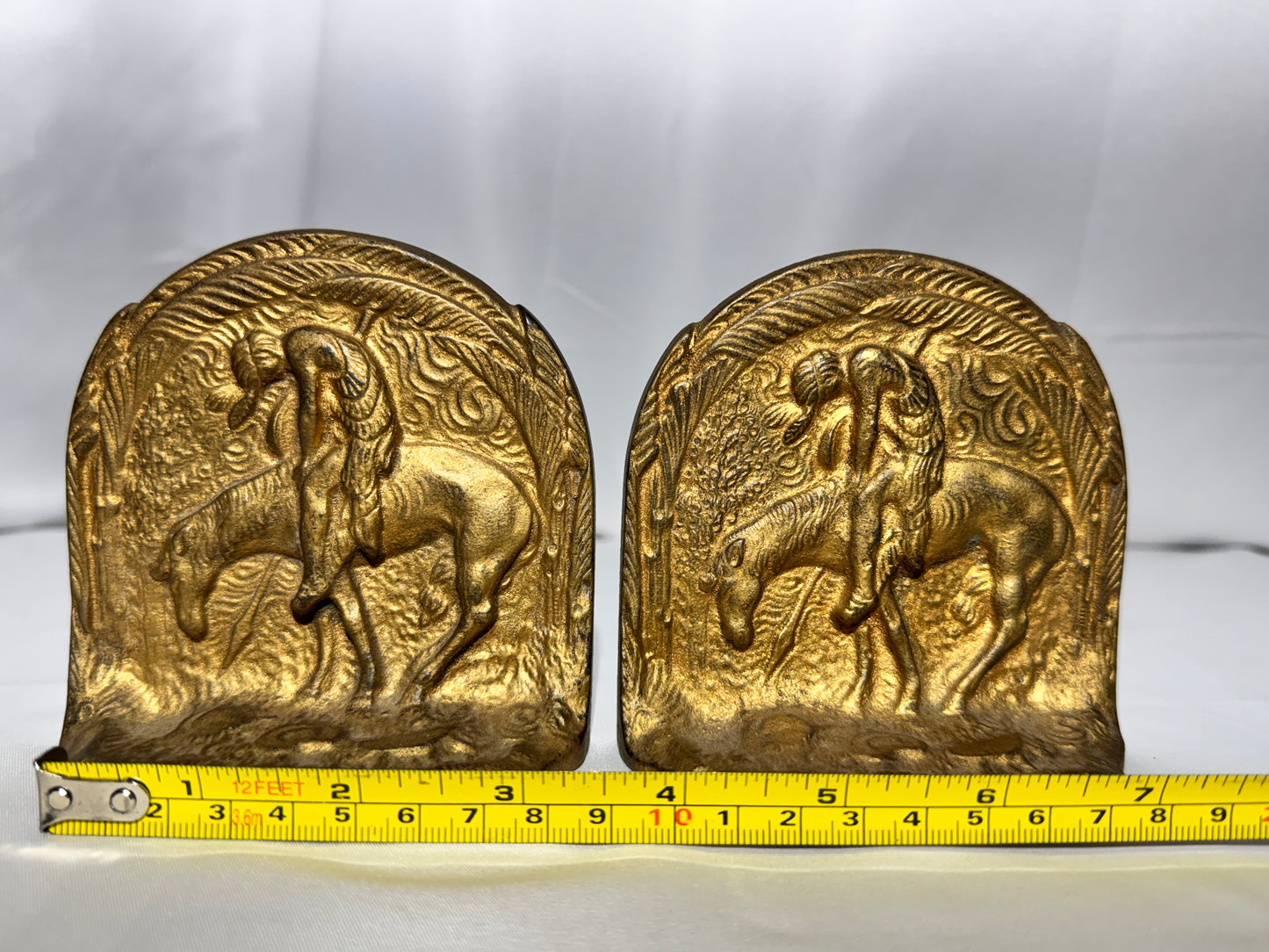 Vintage “End of the Trail” Cast Iron Bookends – Gold Tone Finish