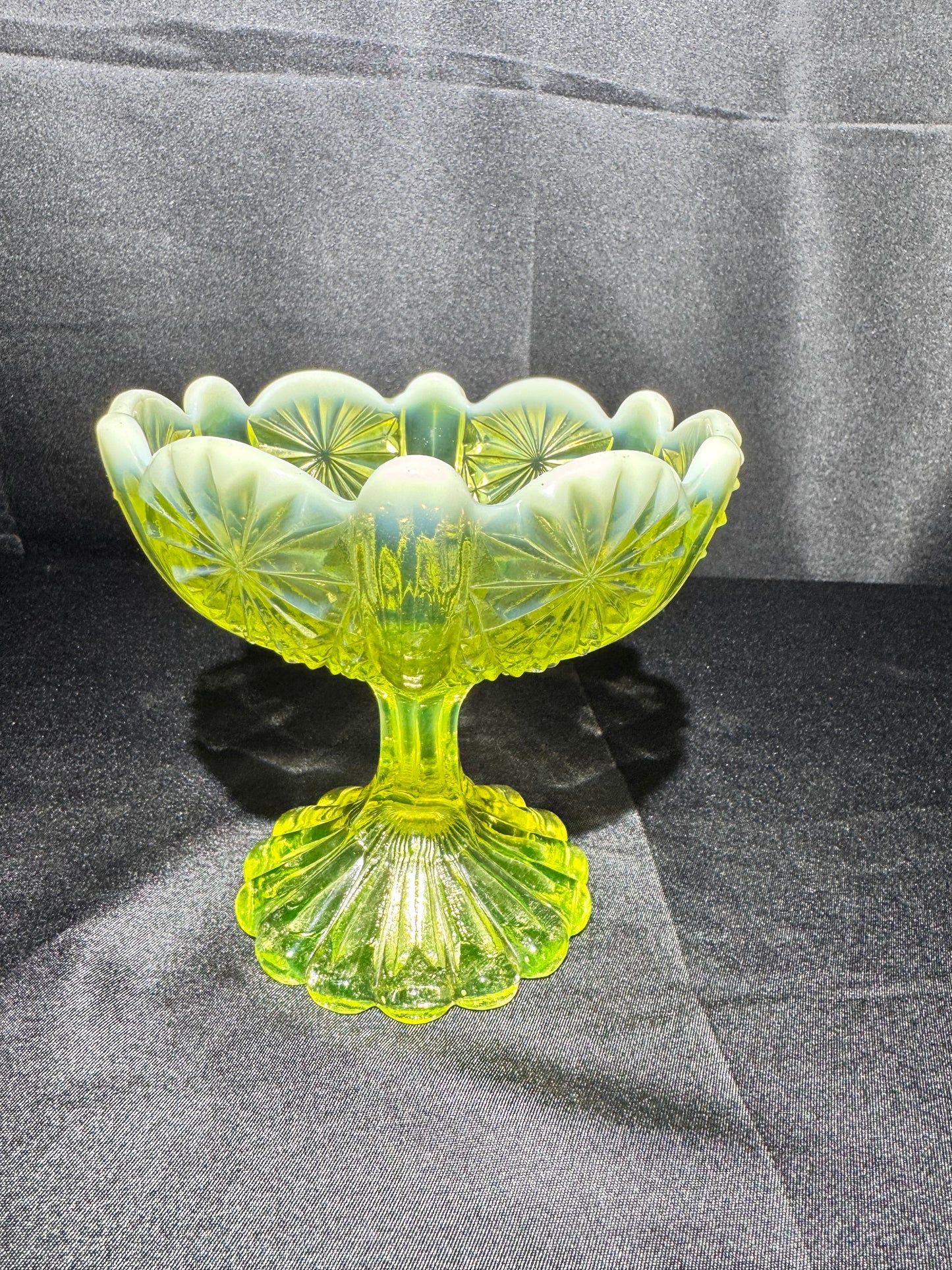 Uranium Glass Davidson Primrose Pearline Footed Compote – Lady Chippendale Collection