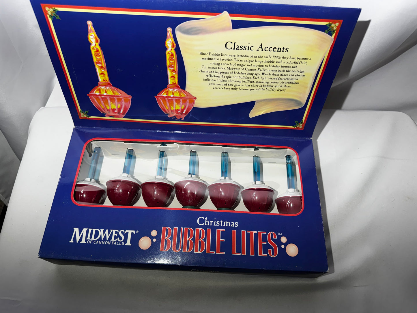 Vintage Midwest of Cannon Falls Christmas Bubble Lites Set of 7 Indoor Lights w/ Box