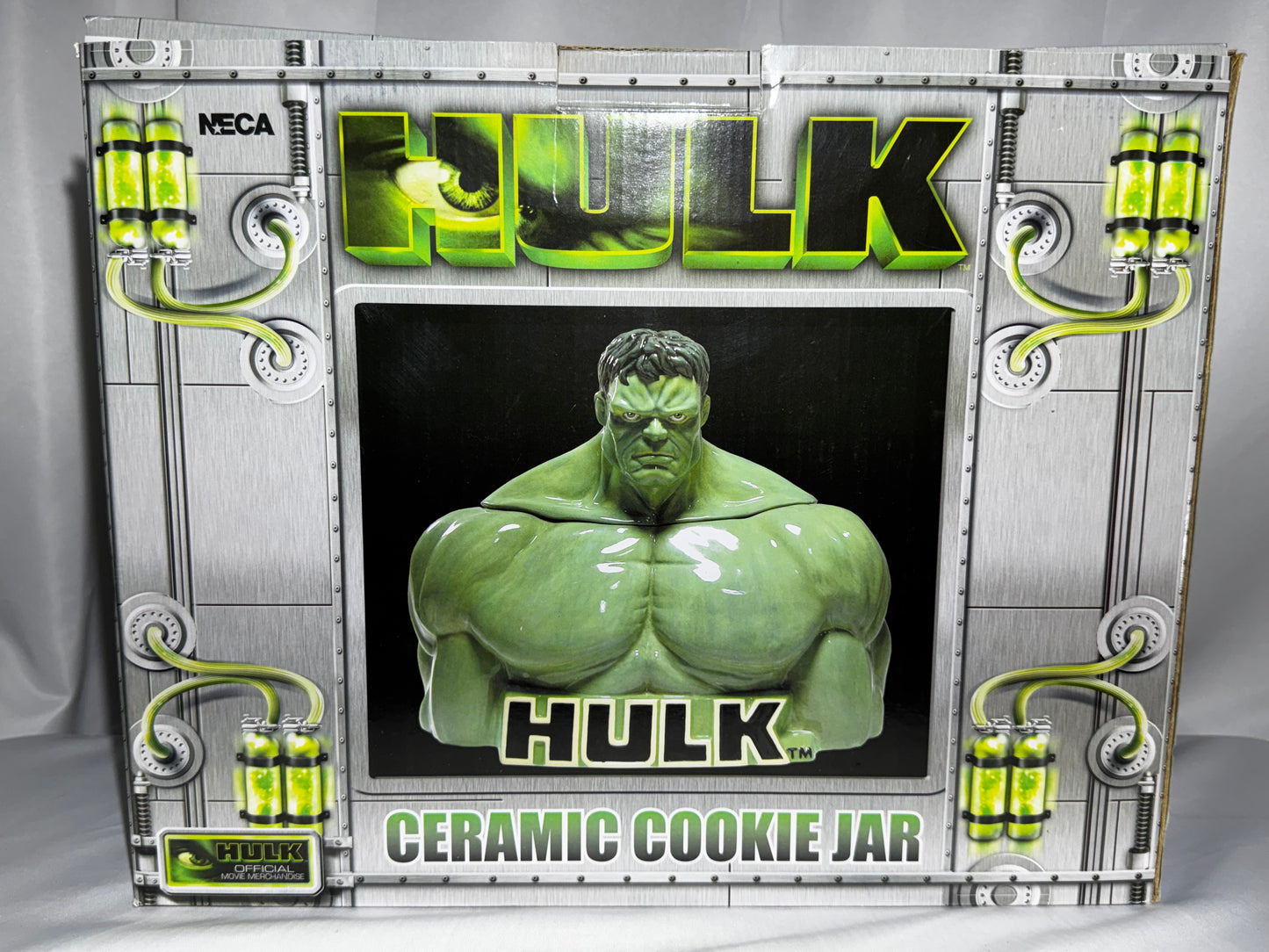 2003 NECA Marvel Hulk Ceramic Cookie Jar w/ Original Box Universal Studios 10”