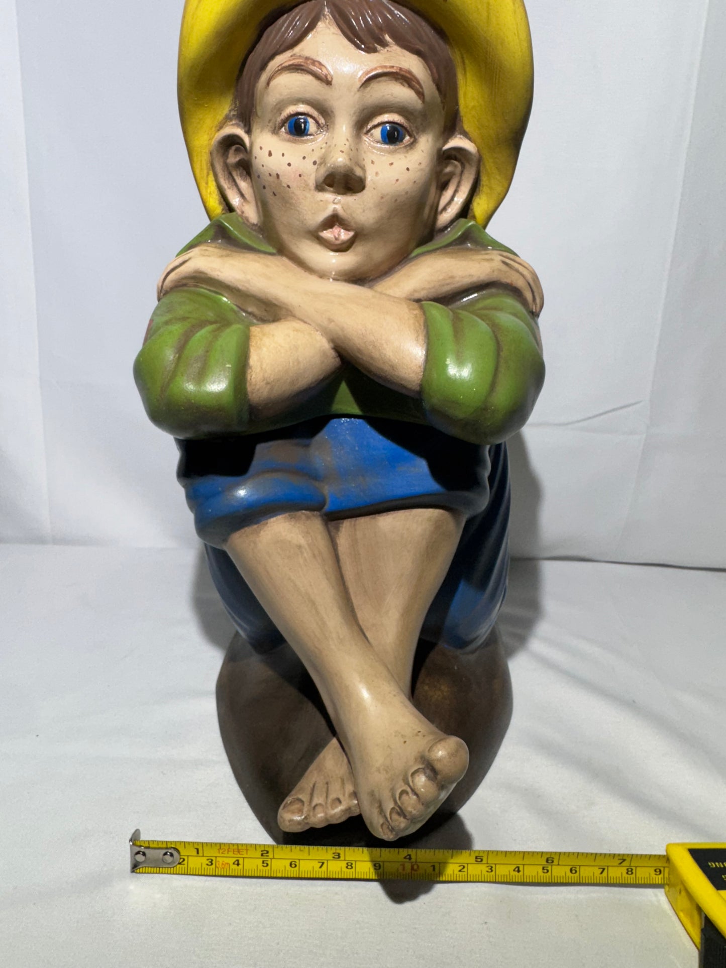 Vintage Arnel’s Chalkware Sitting Boy Whistling Cookie Jar – 1950s -Huckleberry Finn