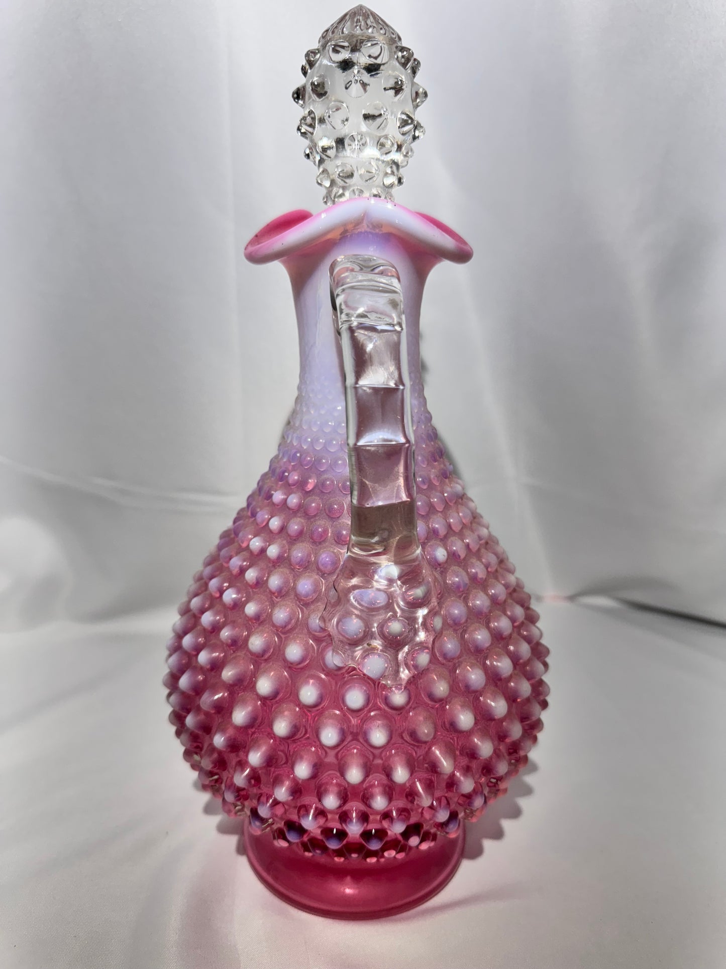 Vintage Fenton Cranberry Hobnail Glass Wine Decanter with Stopper – Approx. 13” Tall