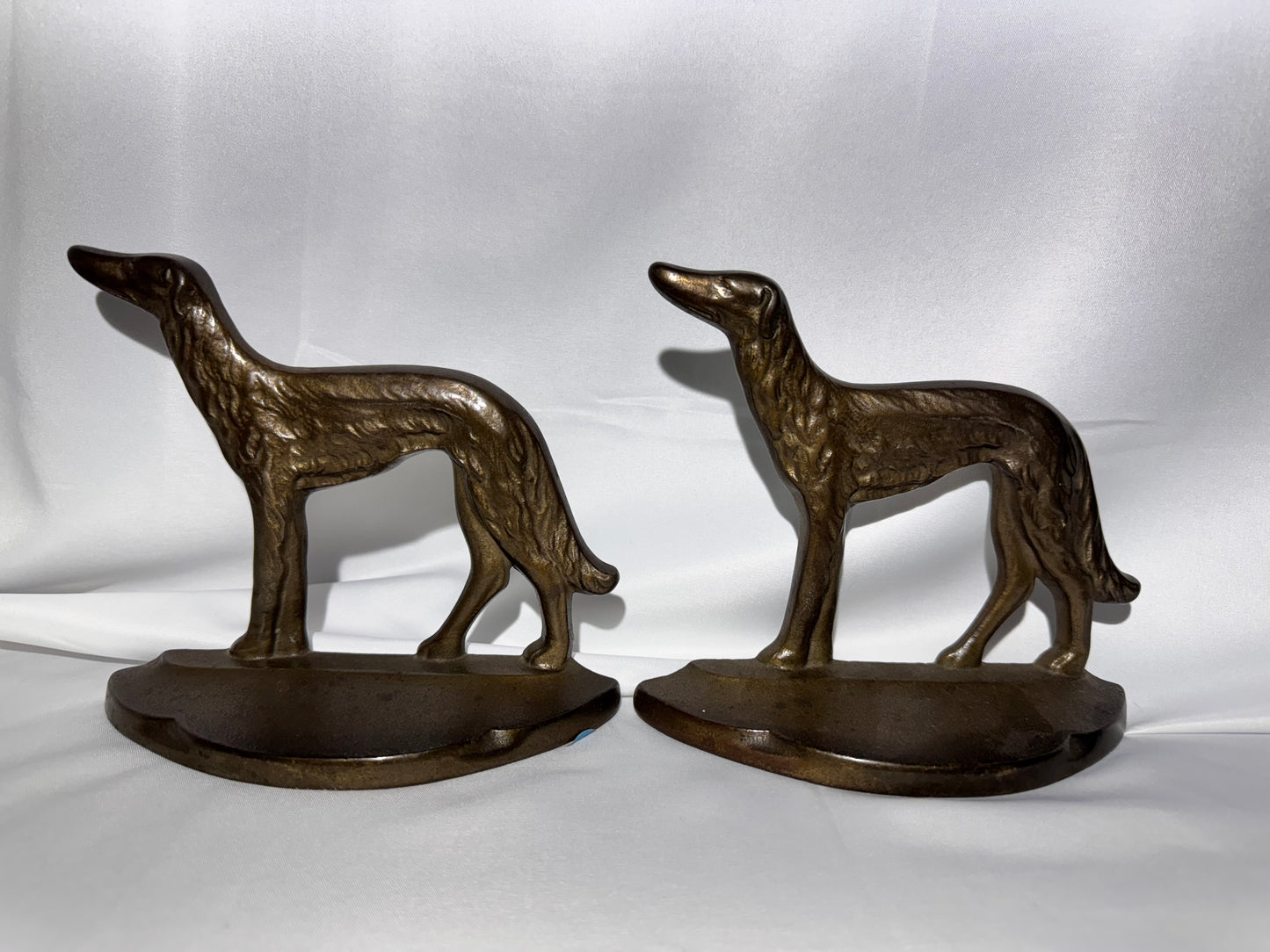 Pair of Art Deco Russian Wolfhound Cast Iron Bookends – c. 1929 Connecticut Foundry