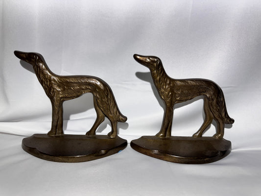 Pair of Art Deco Russian Wolfhound Cast Iron Bookends – c. 1929 Connecticut Foundry