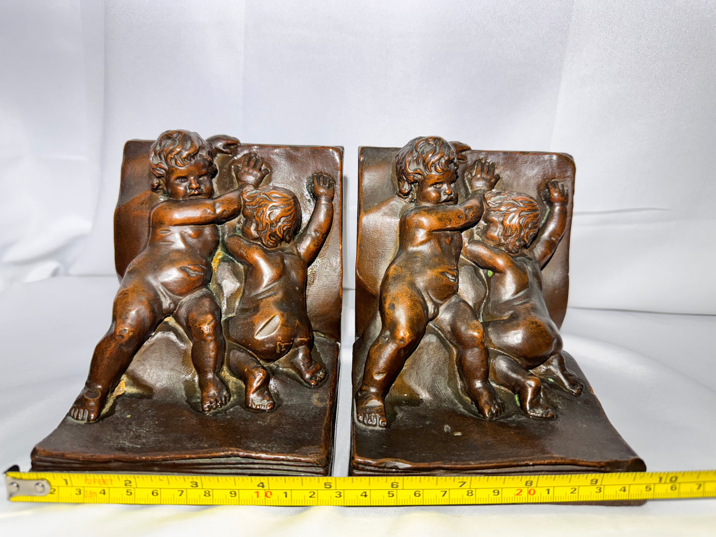 Antique Ronson / Kathodian Bronze Works Cherub Bookends – Art Deco c. 1920s