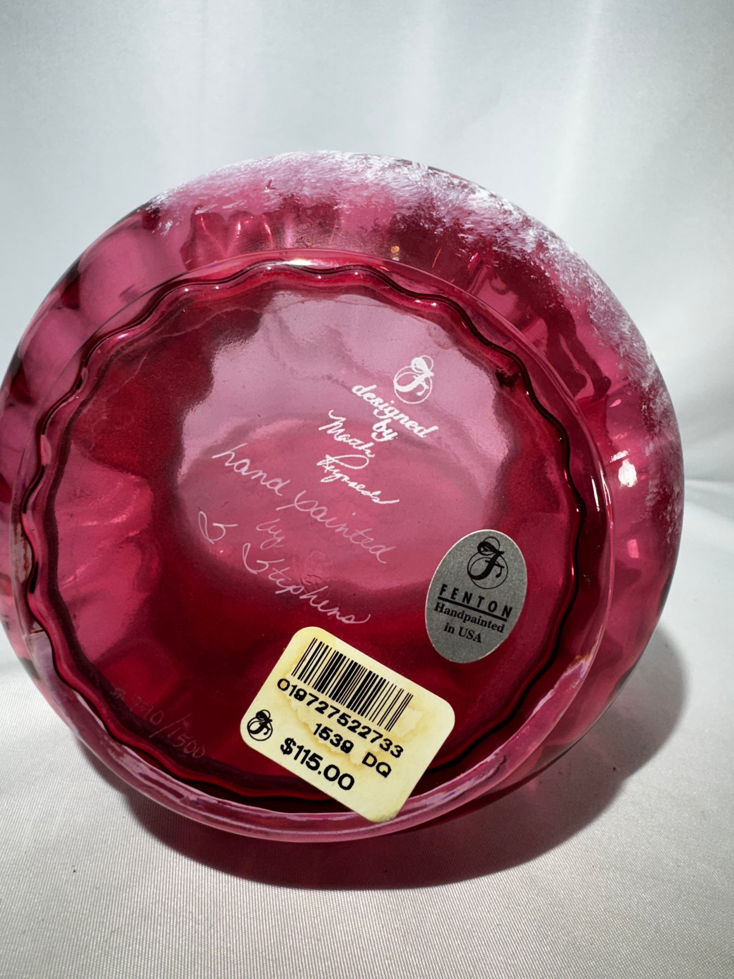 Fenton Art Glass Cranberry Basket Mary Gregory Child on Swing Hand-Painted #790/1500 Signed