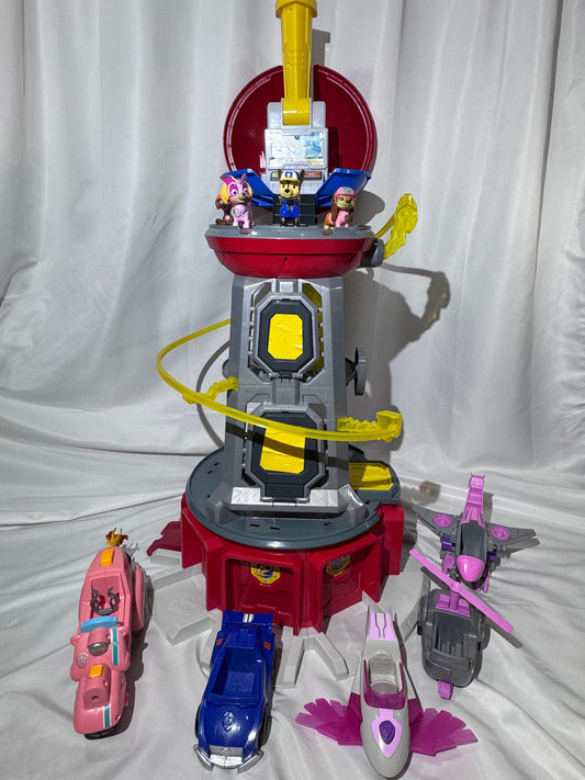 PAW Patrol Mighty Lookout Tower 2.75 FT Playset w/ Zipline Elevator Telescope + Pups Vehicles