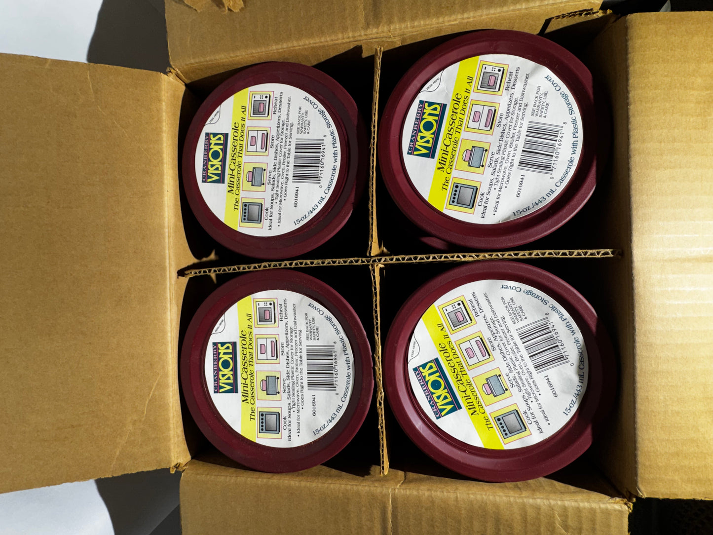 Set of 12 CorningWare Cranberry Visions 15 Oz Mini Casserole Dishes w/ Lids USA Box