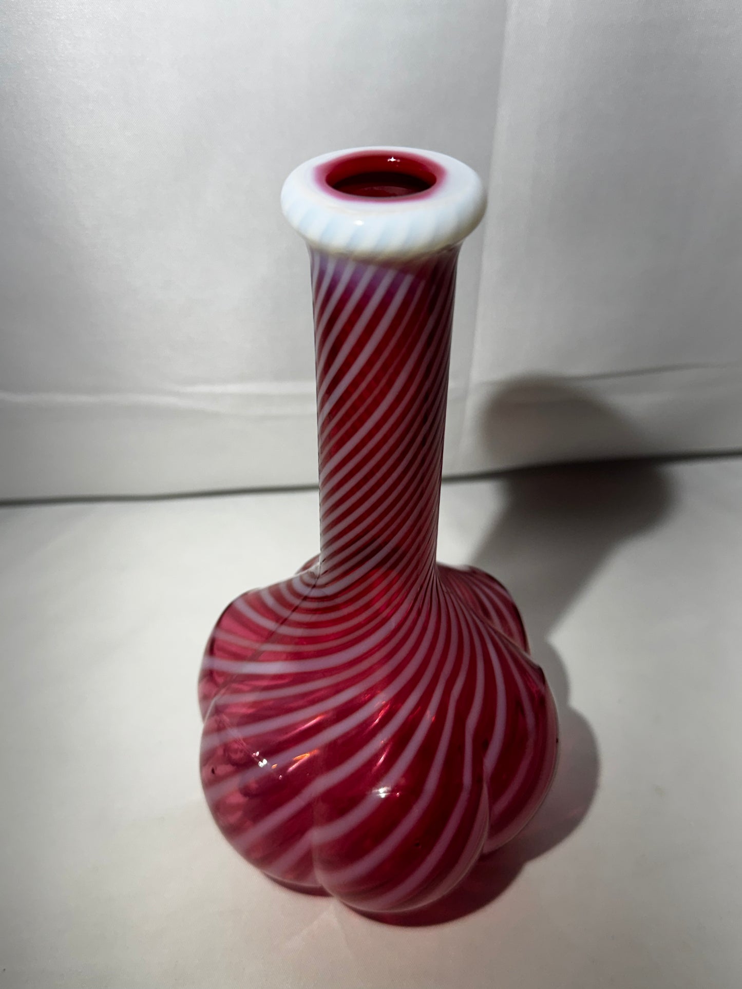 Vintage Fenton Cranberry Opalescent Swirl Barber Bottle – 7.5”