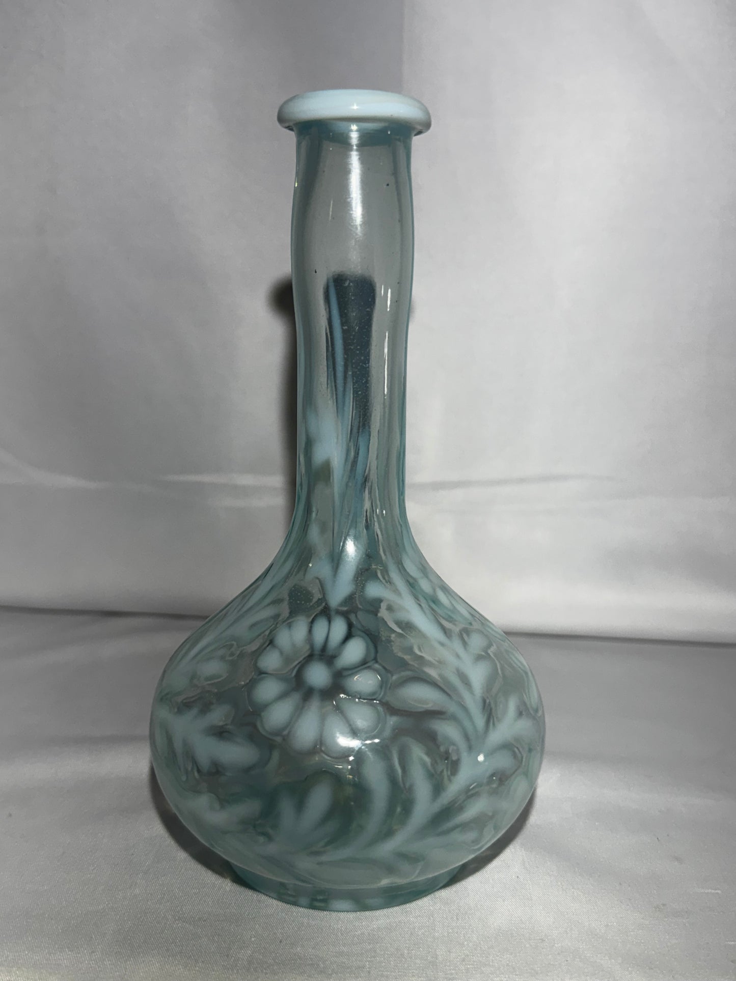 Antique Blue Opalescent Daisy & Fern Barber Bottle EAPG Glass 7.5”