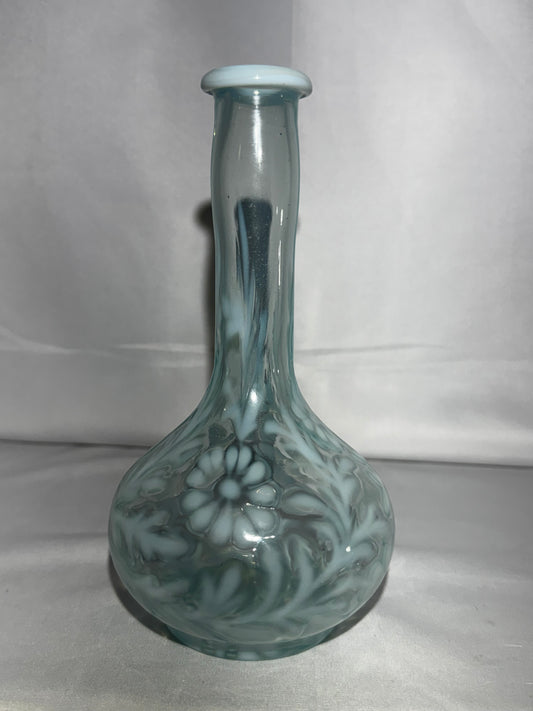 Antique Blue Opalescent Daisy & Fern Barber Bottle EAPG Glass 7.5”