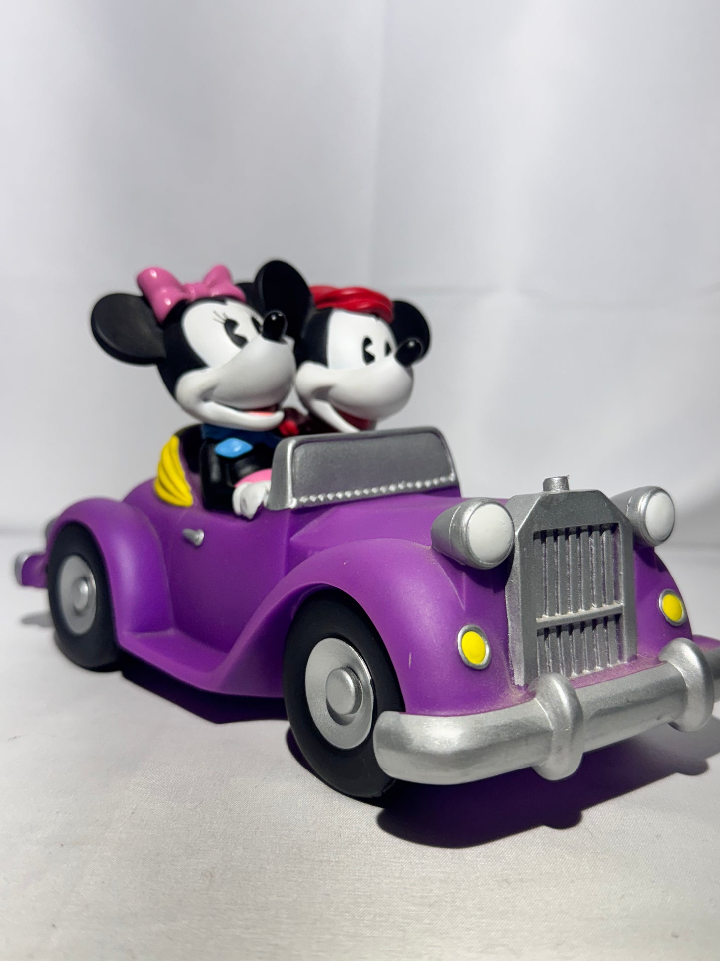 Vintage Mickey & Minnie Mouse Convertible Coin Bank – Classic Purple Car, Original Stopper