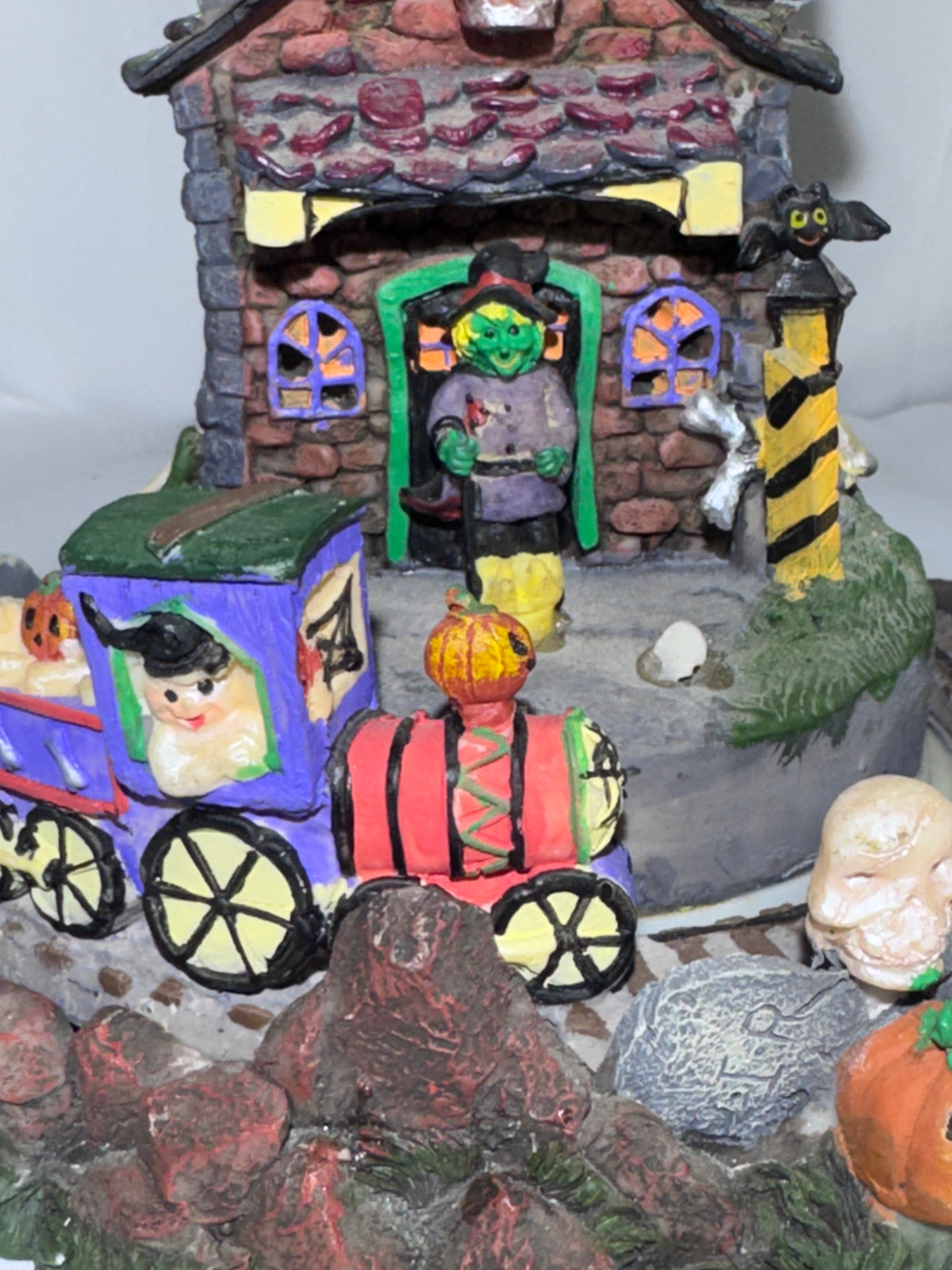 Halloween Village Haunted Castle with Moving Train Track – Lighted Display