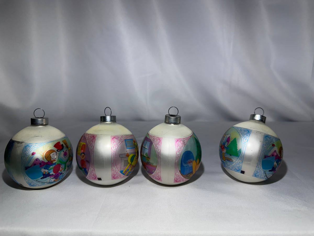 Vintage 1970s Walt Disney Productions Frosted Mercury Glass Christmas Ornaments – Set of 4