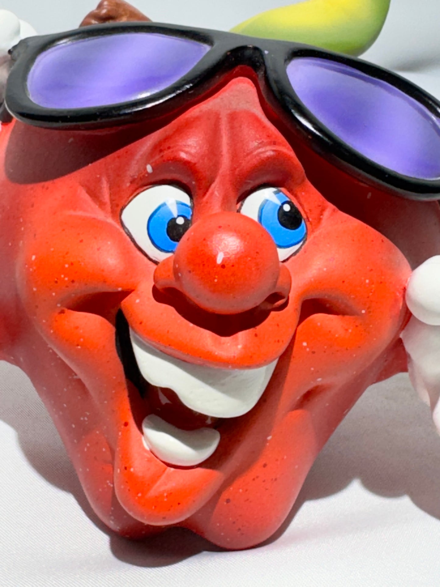 Vintage Giggling Groceries Red Apple Ceramic Figurine with Sunglasses