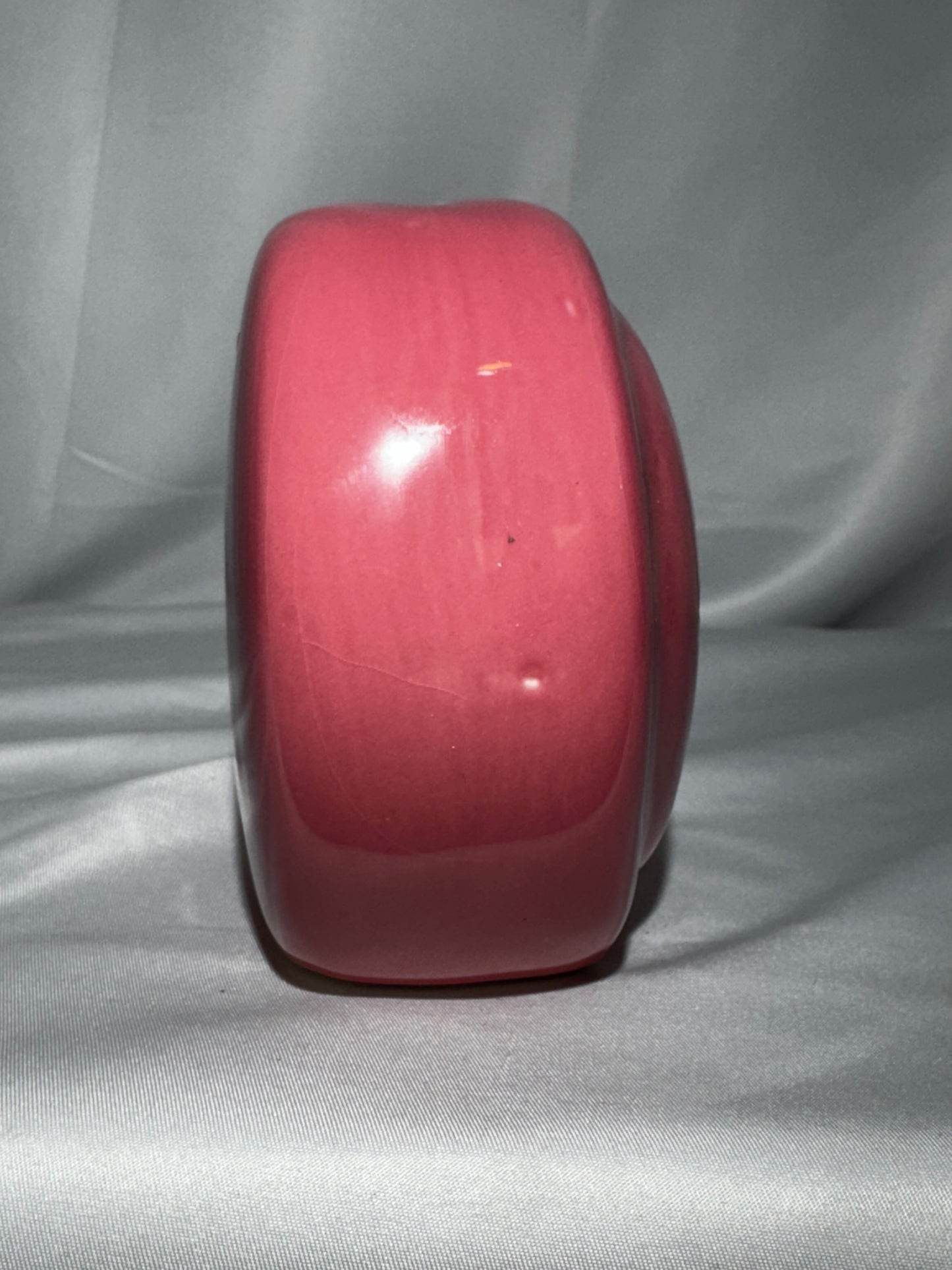 Vintage 1970s Pink Smiley Face Ceramic Coin Bank Piggy Bank w/ Stopper Retro 4.5”