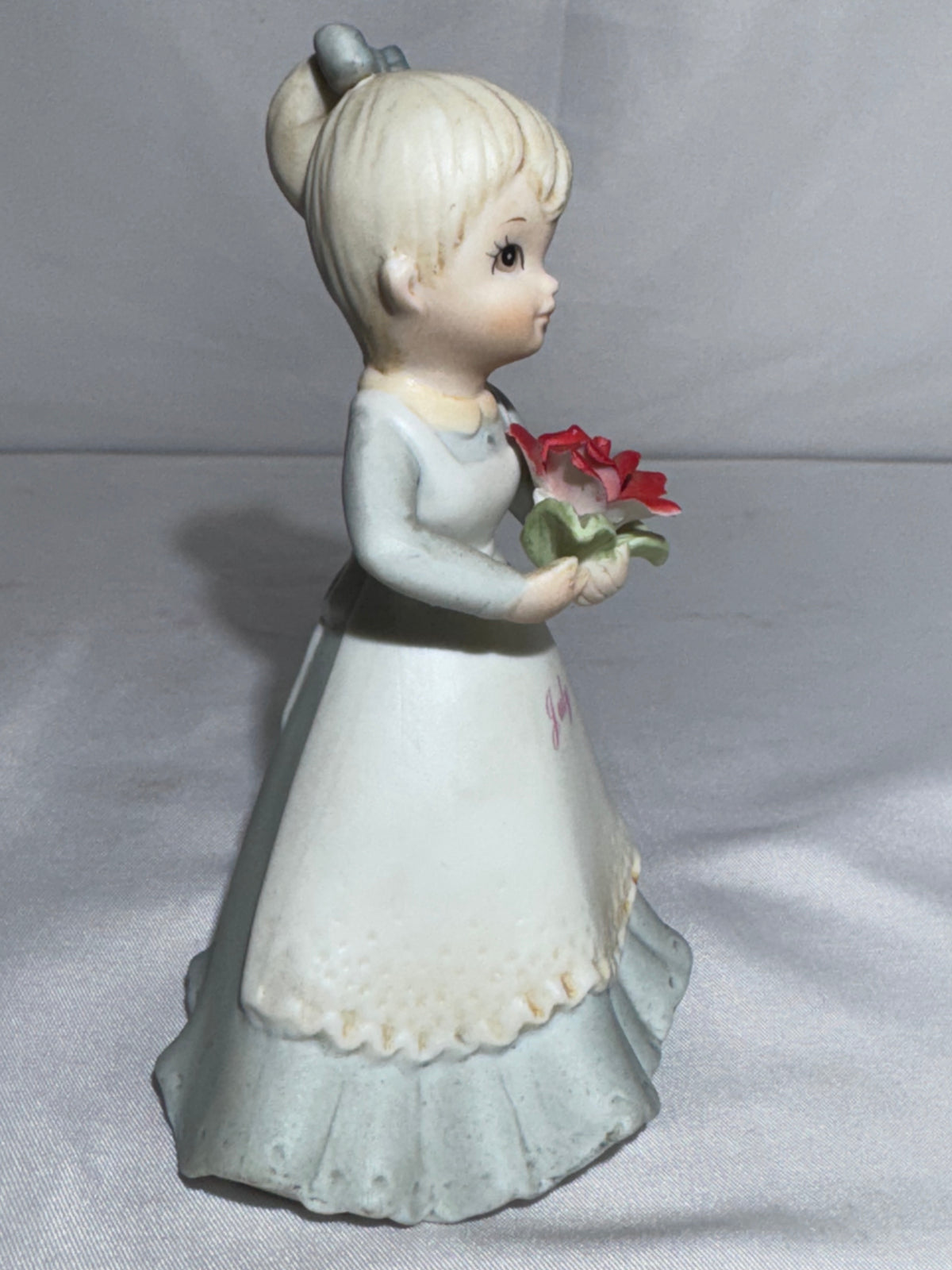 Lefton China July Birthday Girl Figurine KW7227 1983 Porcelain Girl with Red Rose