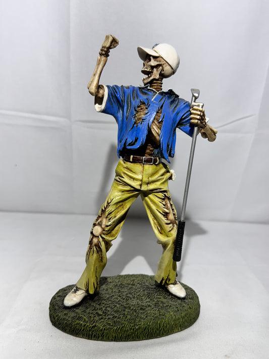 Summit Collection Skeleton Golfer Figurine Blue Shirt Khaki Pants White Cap Golf Collectible