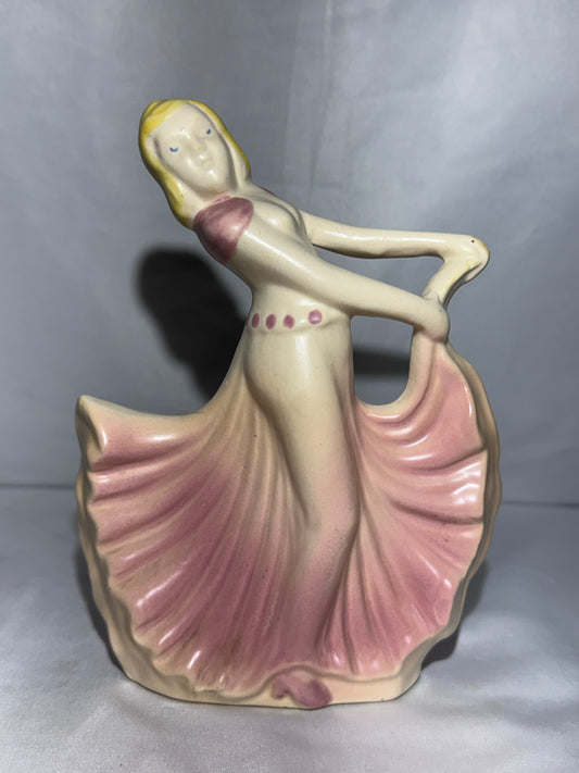 Vintage Hull Pottery Dancing Lady Planter #955 – 1940s Art Deco Figural Vase – Hairline Crack