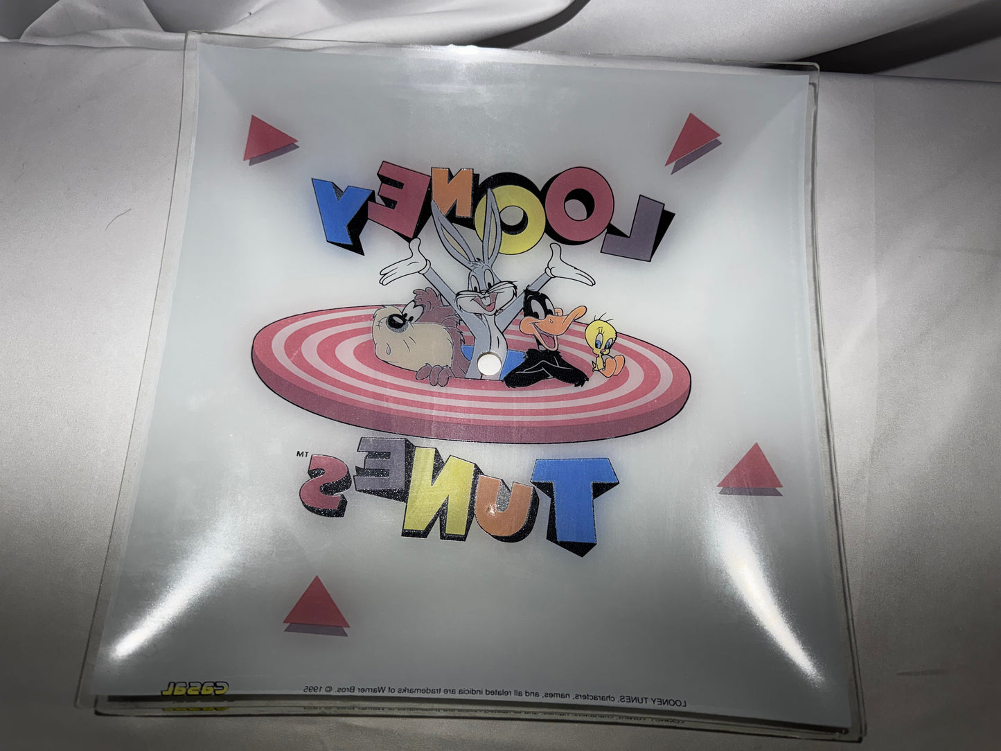 1995 Vintage Looney Tunes Glass Ceiling Light Cover Bugs Bunny Tweety Taz Warner Bros