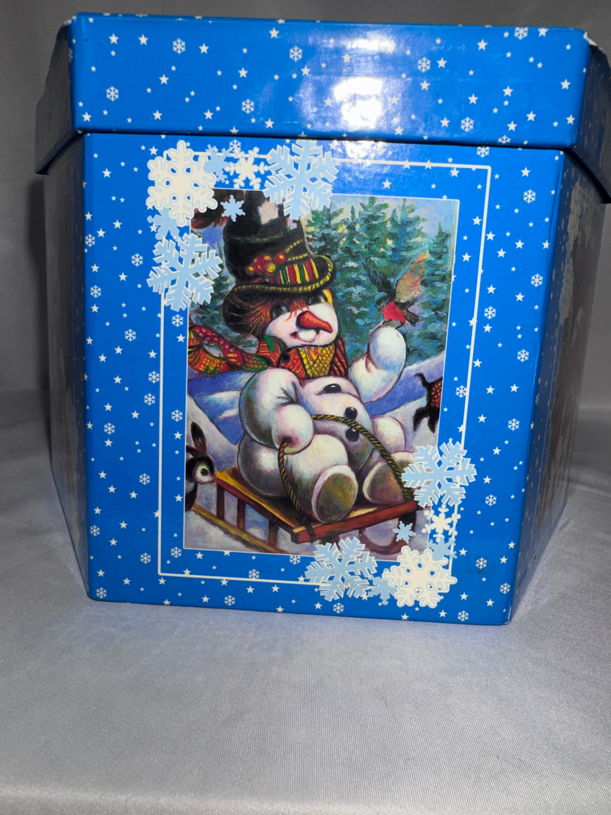 Vintage Frosty Snowman Christmas Ornaments Set of 12 Paper Mache Red Bows w/ Box