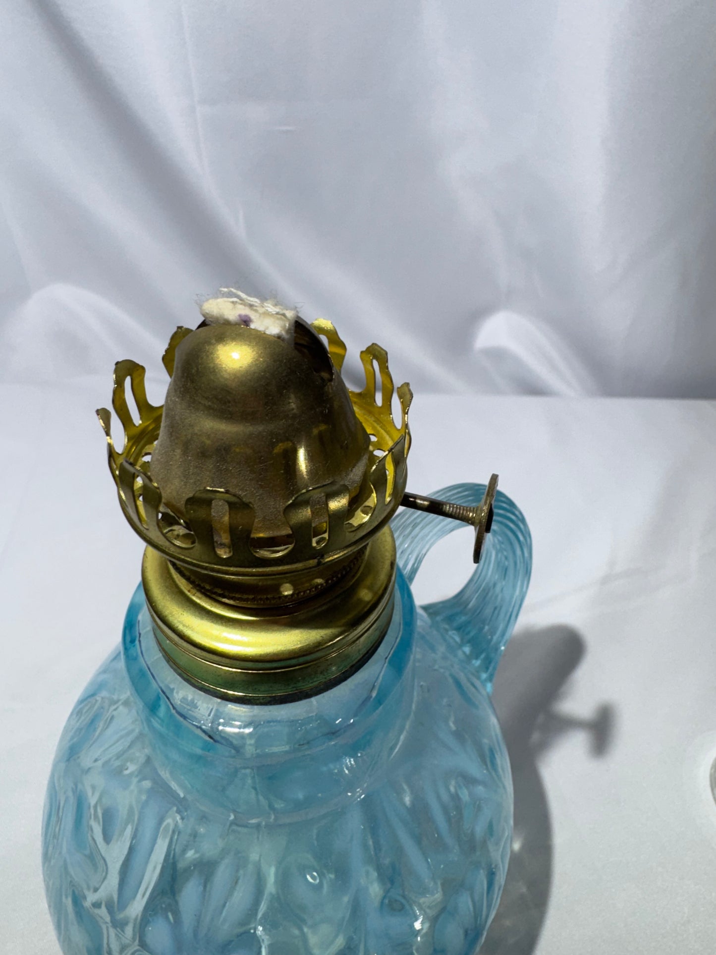 Antique “Daisy & Fern” Kerosene Finger Lamp – Sapphire Blue – 13”