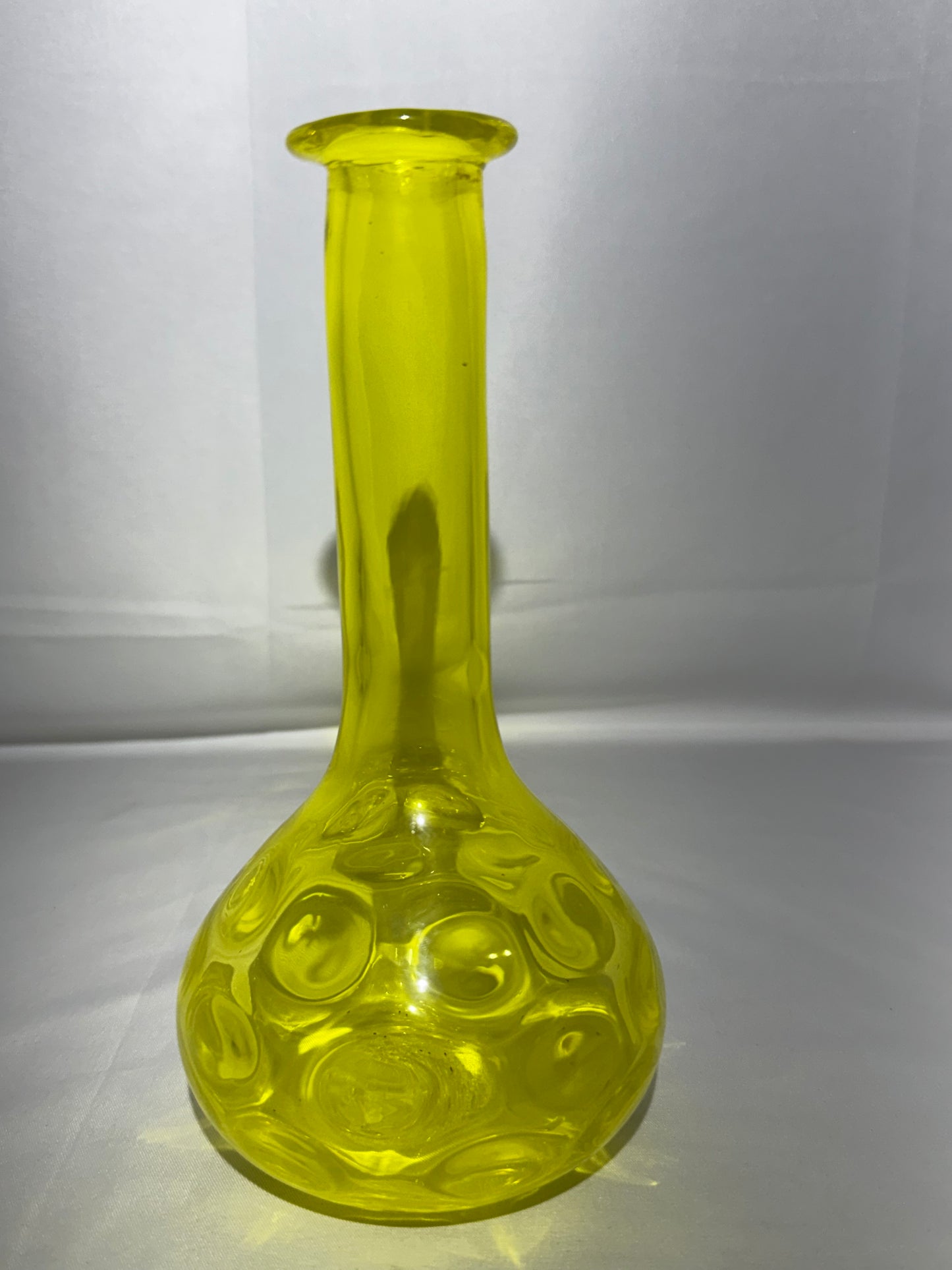 Vintage Yellow Glass Barber Bottle Thumbprint Pattern 7.5”