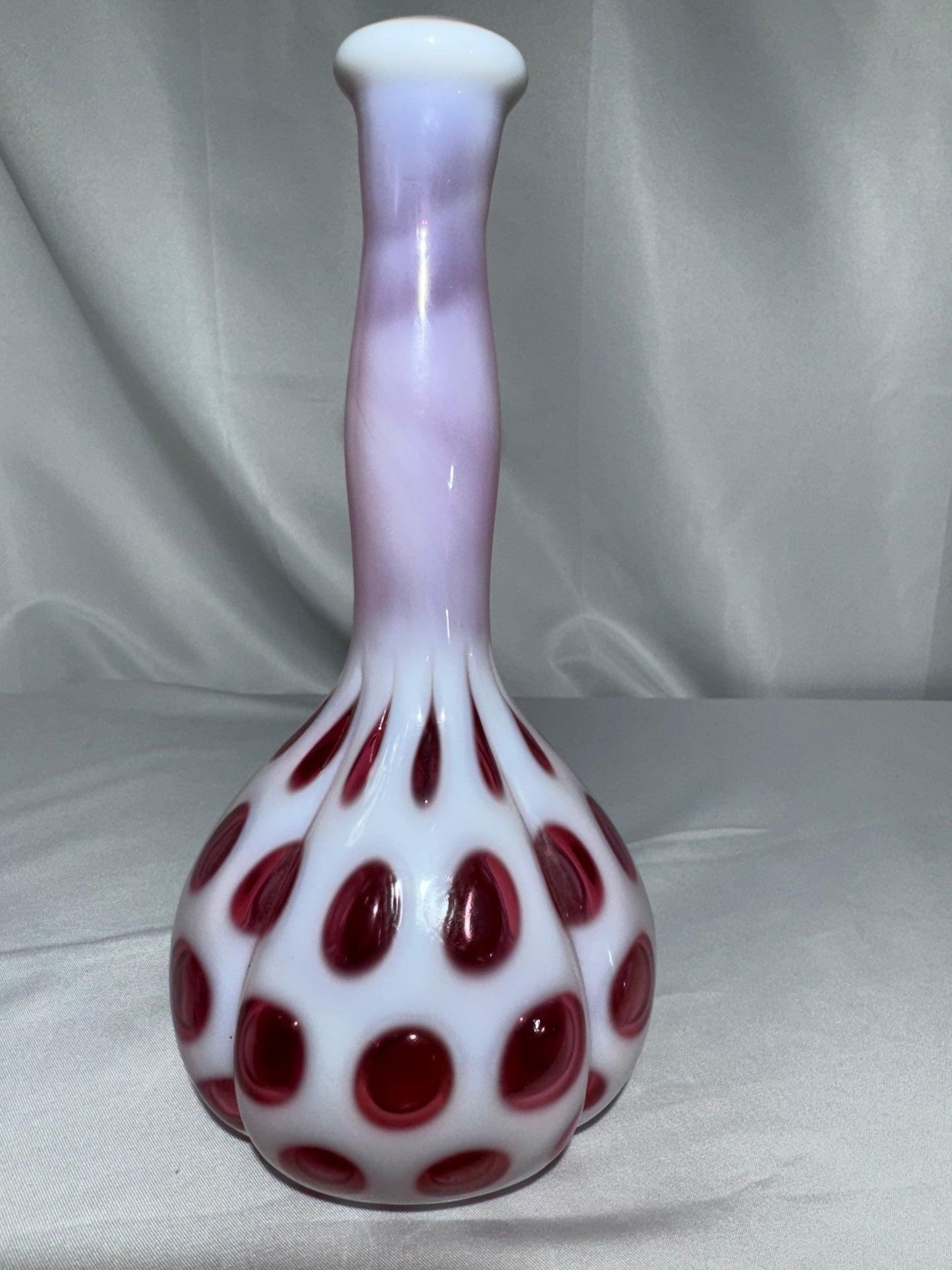 Vintage Fenton Cranberry Opalescent Coin Dot 8.5” Barber Bottle