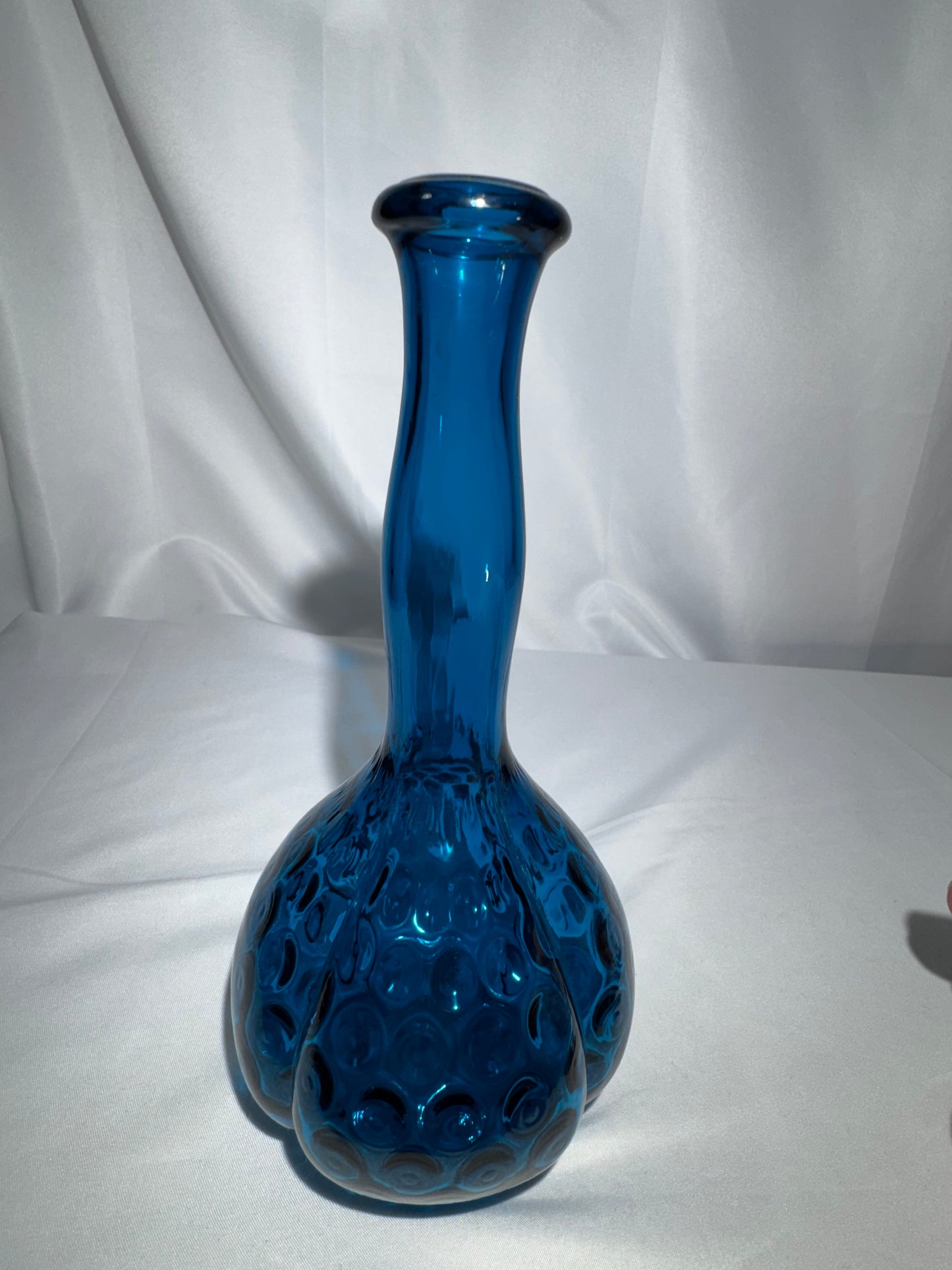 Vintage Mid-Century Jamestown Blue Glass Barber Bottle – Thumbprint / Coin-Dot Pattern