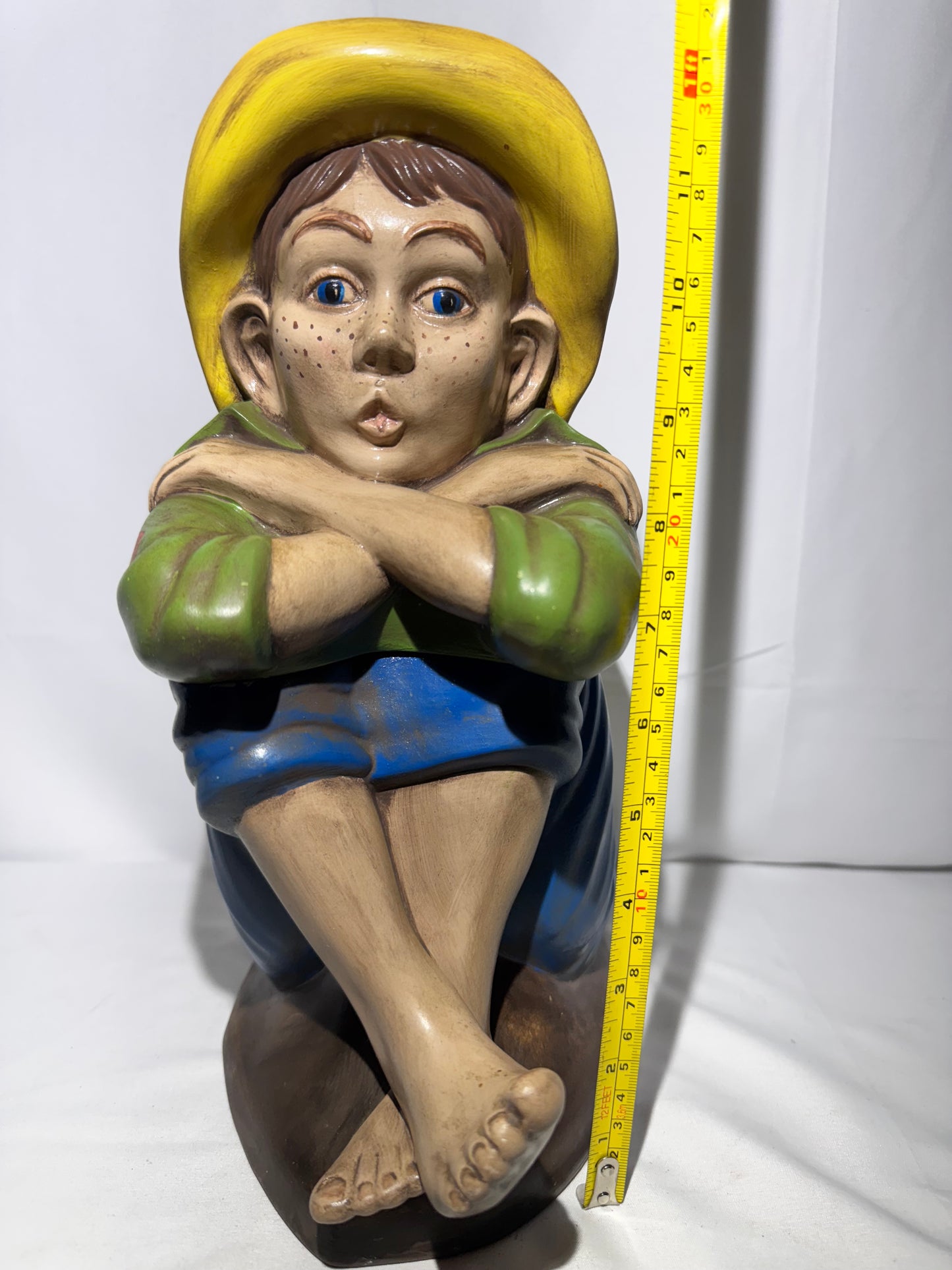 Vintage Arnel’s Chalkware Sitting Boy Whistling Cookie Jar – 1950s -Huckleberry Finn