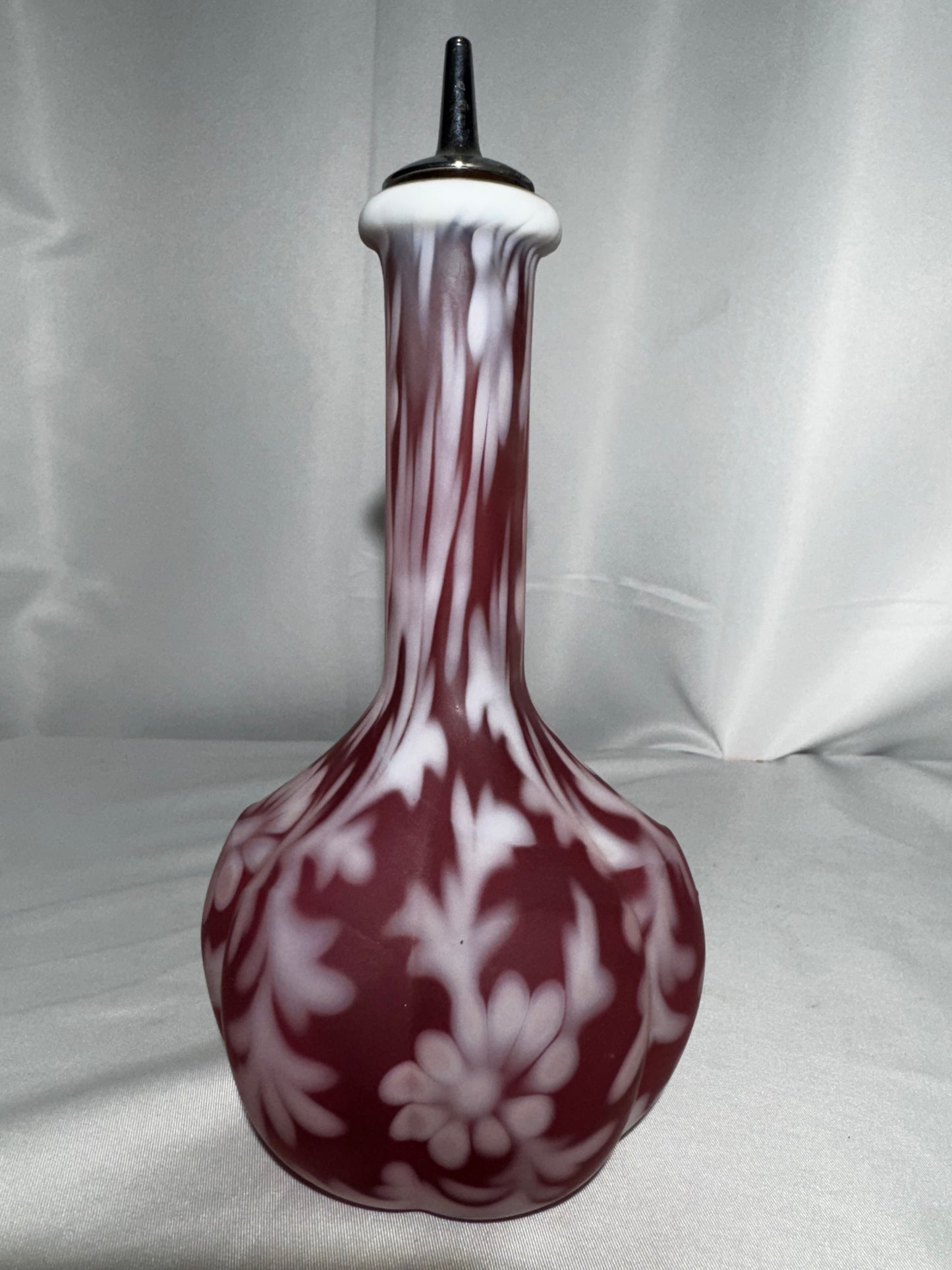 Fenton Cranberry Opalescent Daisy & Fern Barber Bottle – Vintage Art Glass Vanity Decanter