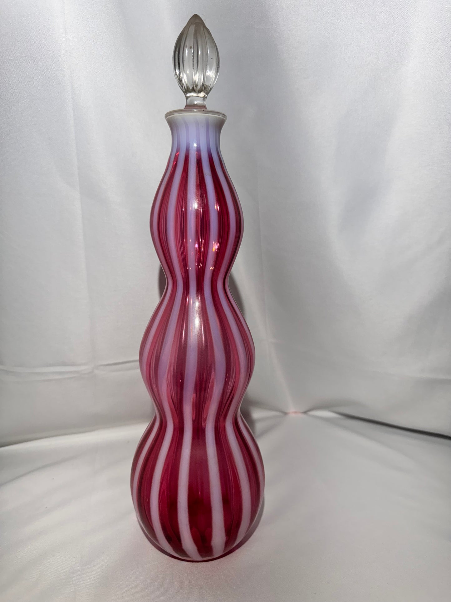 Vintage Fenton Cranberry New World Rib Optic Decanter w/ Stopper – 1953 – 14.5”