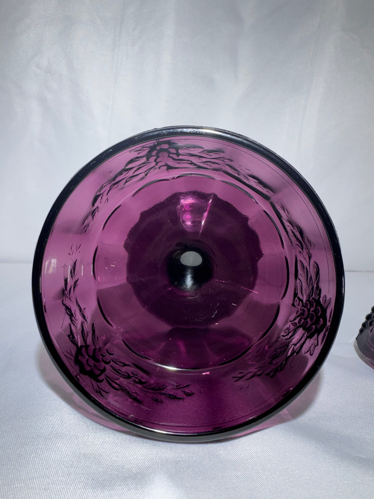 Vintage L.G. Wright Paneled Grape Amethyst Glass Covered Candy Dish / Pedestal Compote 1930’s-1960’s