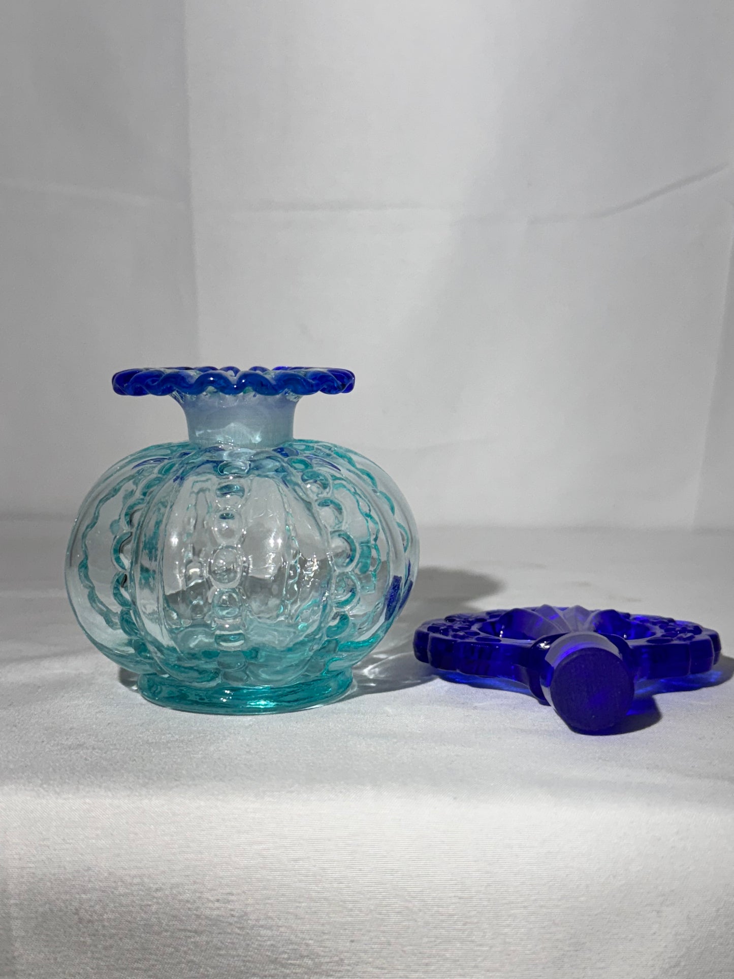 Fenton Art Glass Blue & Aqua Perfume Bottle – 6 Inches – Vintage