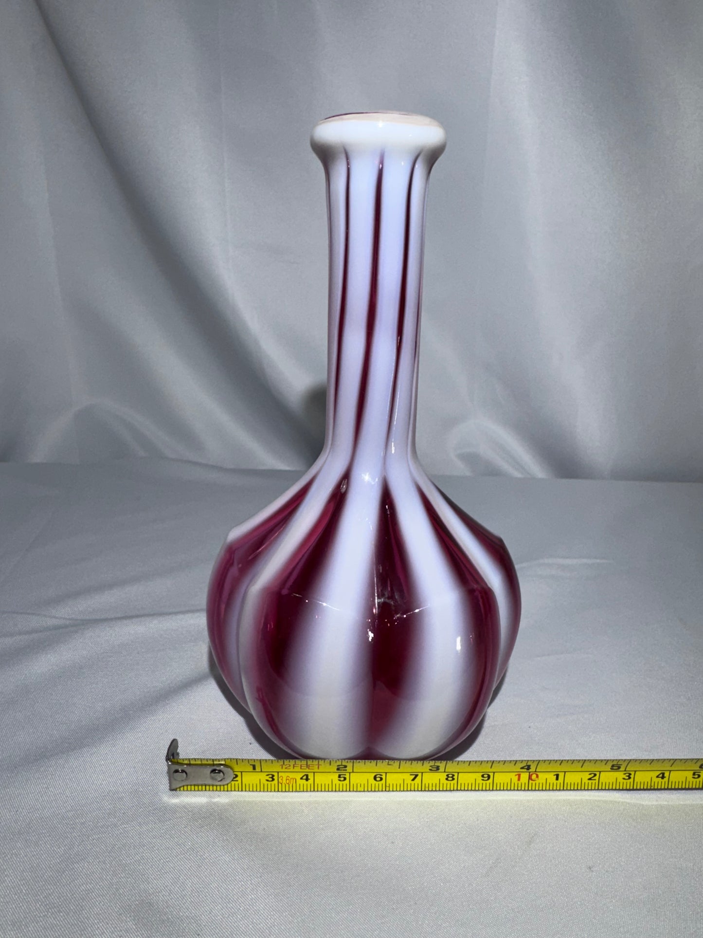 Vintage Cranberry Opalescent Striped Glass Barber Bottle – 7½” – No Stopper